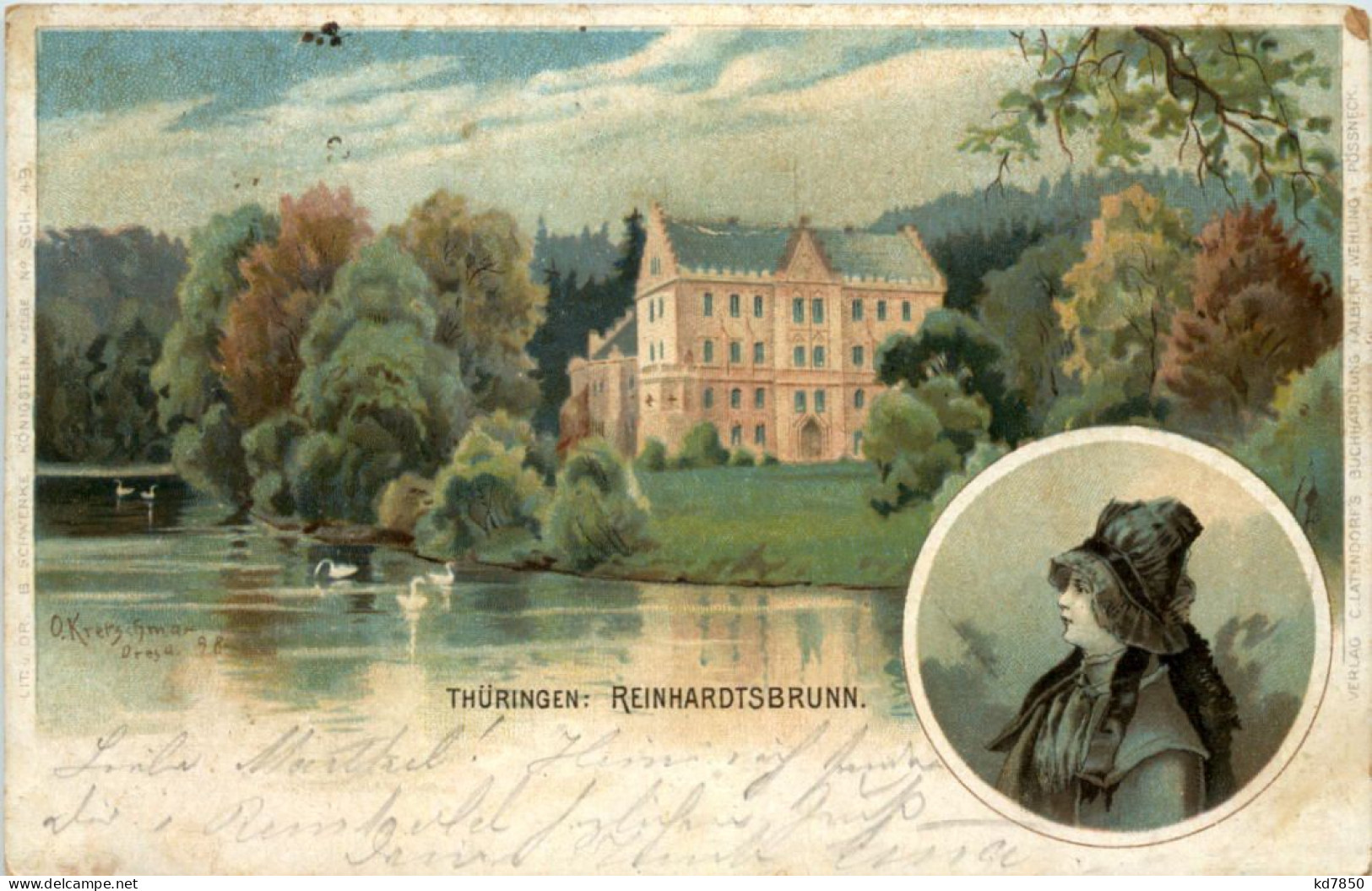 Schloss Reinhardsbrunn Bei Friedrichroda - Litho - Friedrichroda