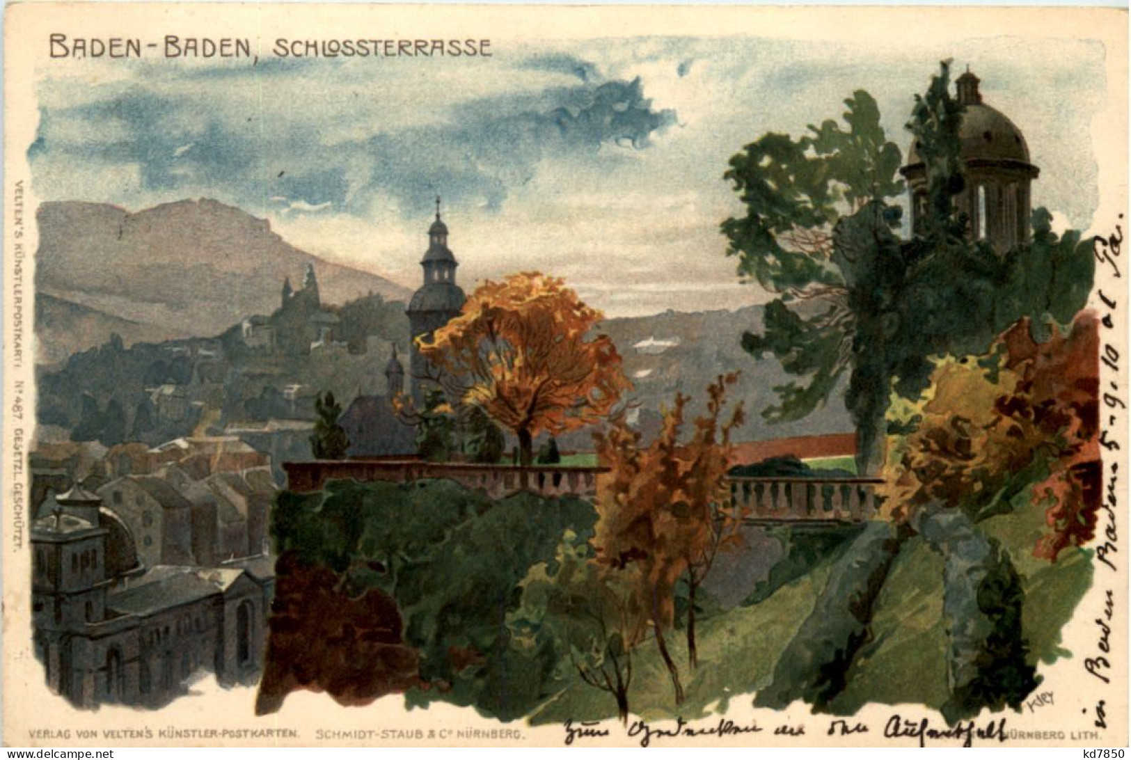 Baden-Baden - Schlossterrasse - Litho - Baden-Baden