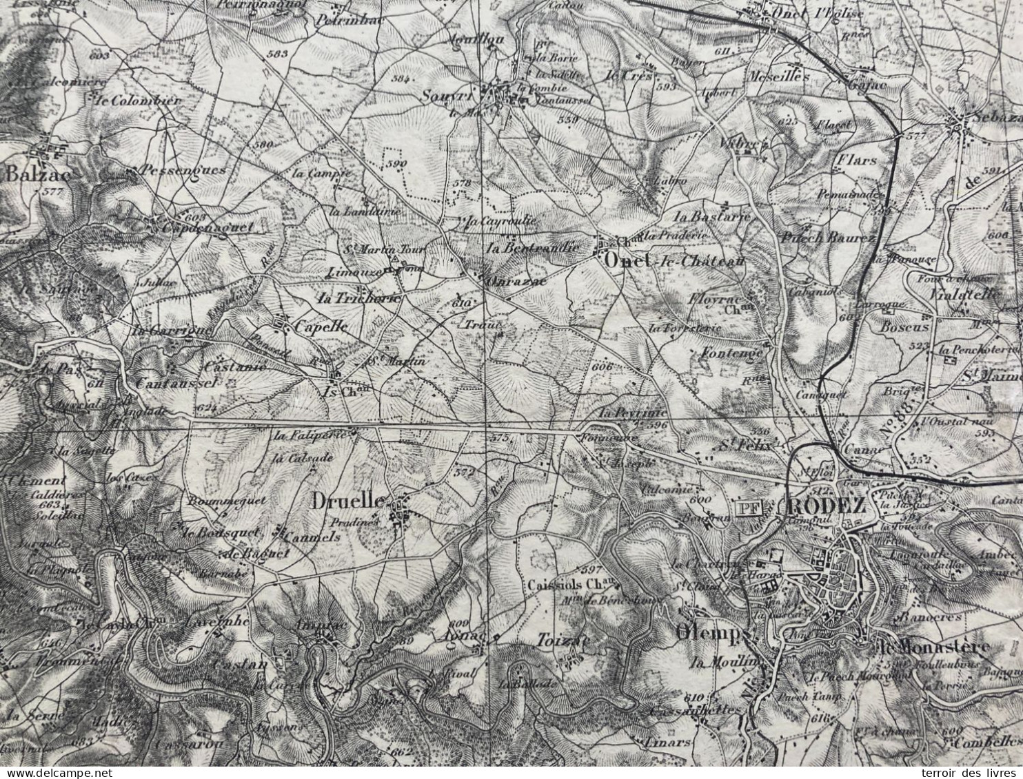 Carte état Major RODEZ 1893 35x54cm ONET LE CHATEAU DRUELLE SEBAZAC-CONCOURES RODEZ QUATRE-SAISONS SALLES-LA-SOURCE OLEM - Carte Geographique
