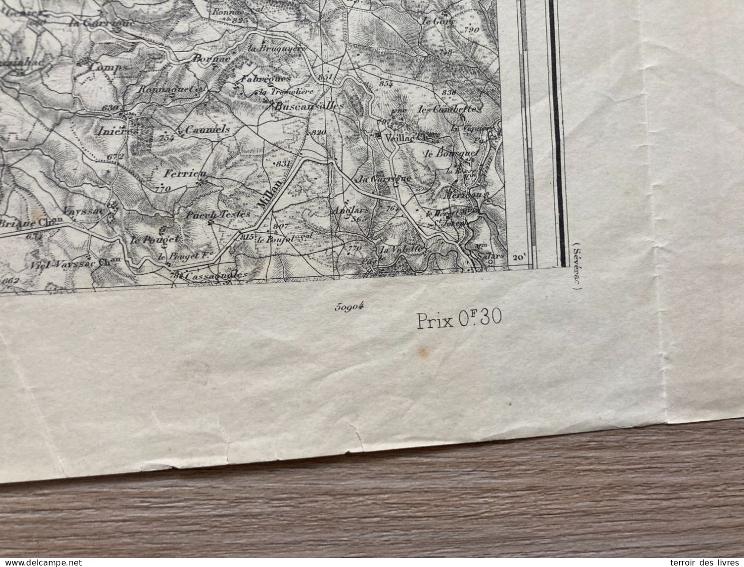 Carte état Major RODEZ 1893 35x54cm ONET LE CHATEAU DRUELLE SEBAZAC-CONCOURES RODEZ QUATRE-SAISONS SALLES-LA-SOURCE OLEM - Geographical Maps