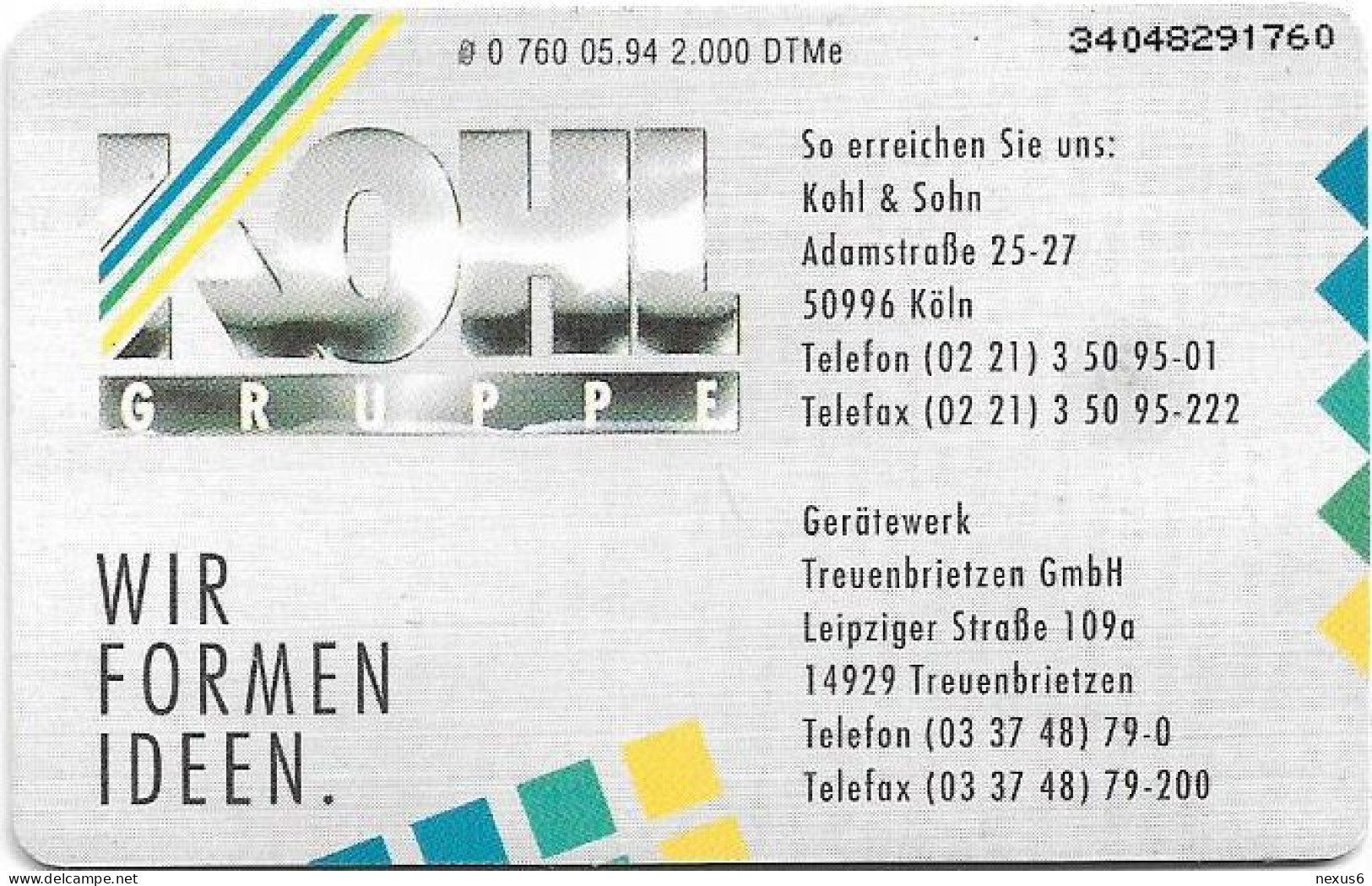 Germany - Kohl Gruppe - Eisenverarbeitung - O 0760 - 05.1994, 6DM, 2.000ex, Used - O-Series : Series Clientes Excluidos Servicio De Colección