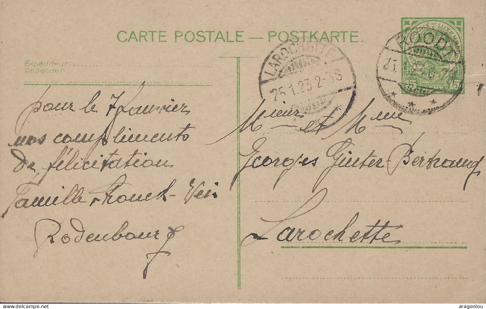 Luxembourg - Luxemburg -  Carte - Postale  1923  Adressé à Mr Et Mme Georges  Ginter - Bertrange , Larochette - Postwaardestukken