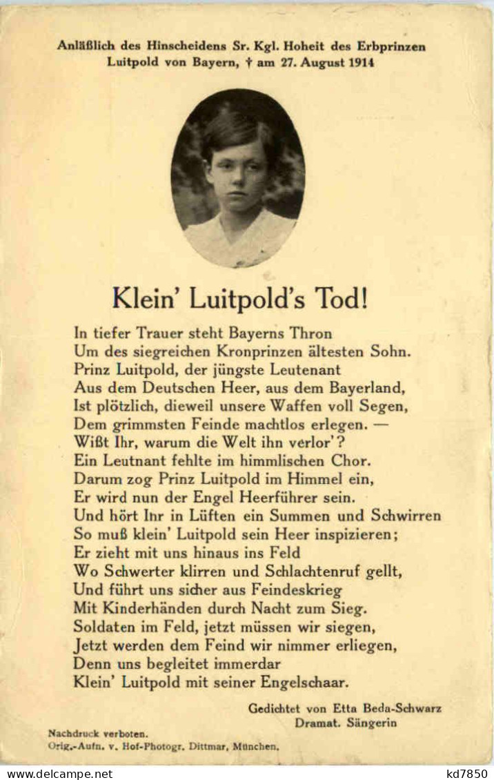 Tod Kgl Hoheit Des Erbprinzen Luitpold Von Bayern 1914 - Familles Royales