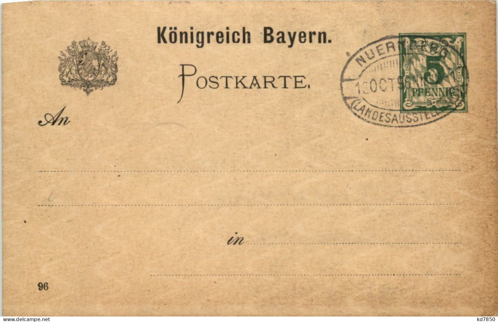 Landes-Ausstellung Nürnberg Bayern Ganzsache 1896 - Nuernberg
