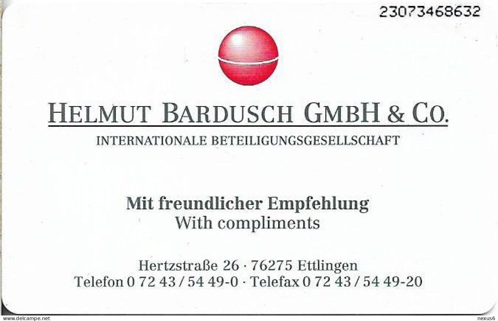 Germany - H.Bardusch - Internationale Beteiligungsgesellschaft - O 0057 - 07.1993, 12DM, 1.000ex, Used - O-Series: Kundenserie Vom Sammlerservice Ausgeschlossen