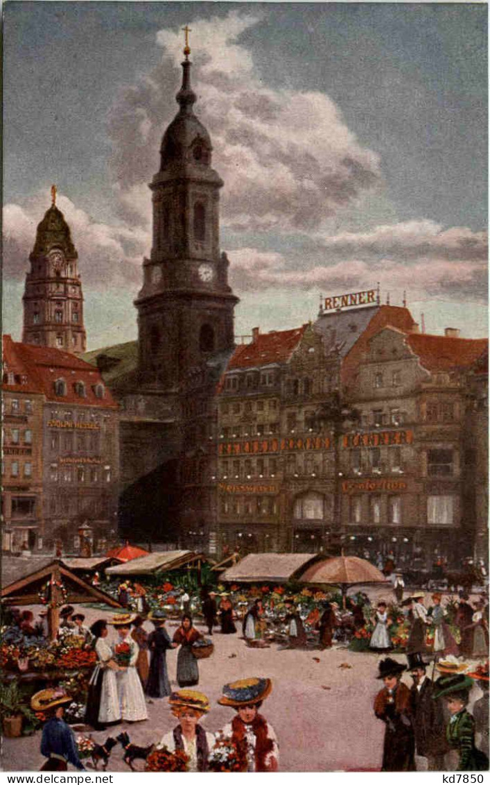 Dresden, Altmarkt, Kreuzkirche Und Rathausturm - Dresden