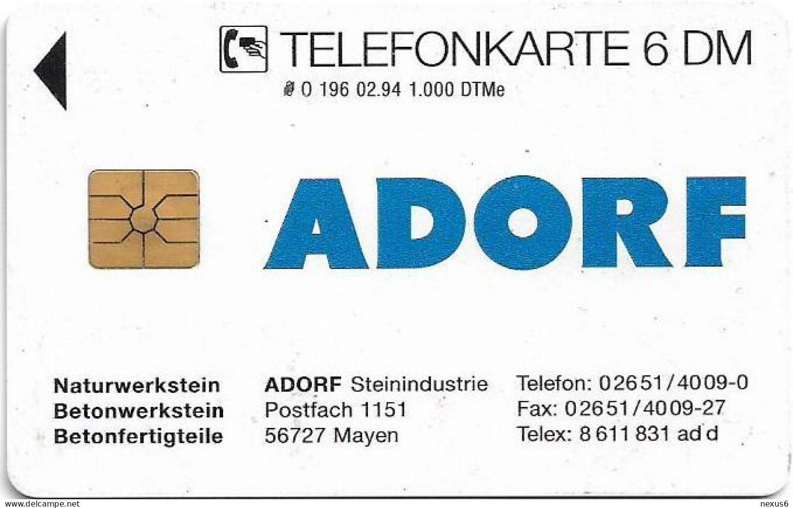 Germany - Adorf - Fassadentechnik - O 0196 - 02.1994, 6DM, 1.000ex, Used - O-Reeksen : Klantenreeksen