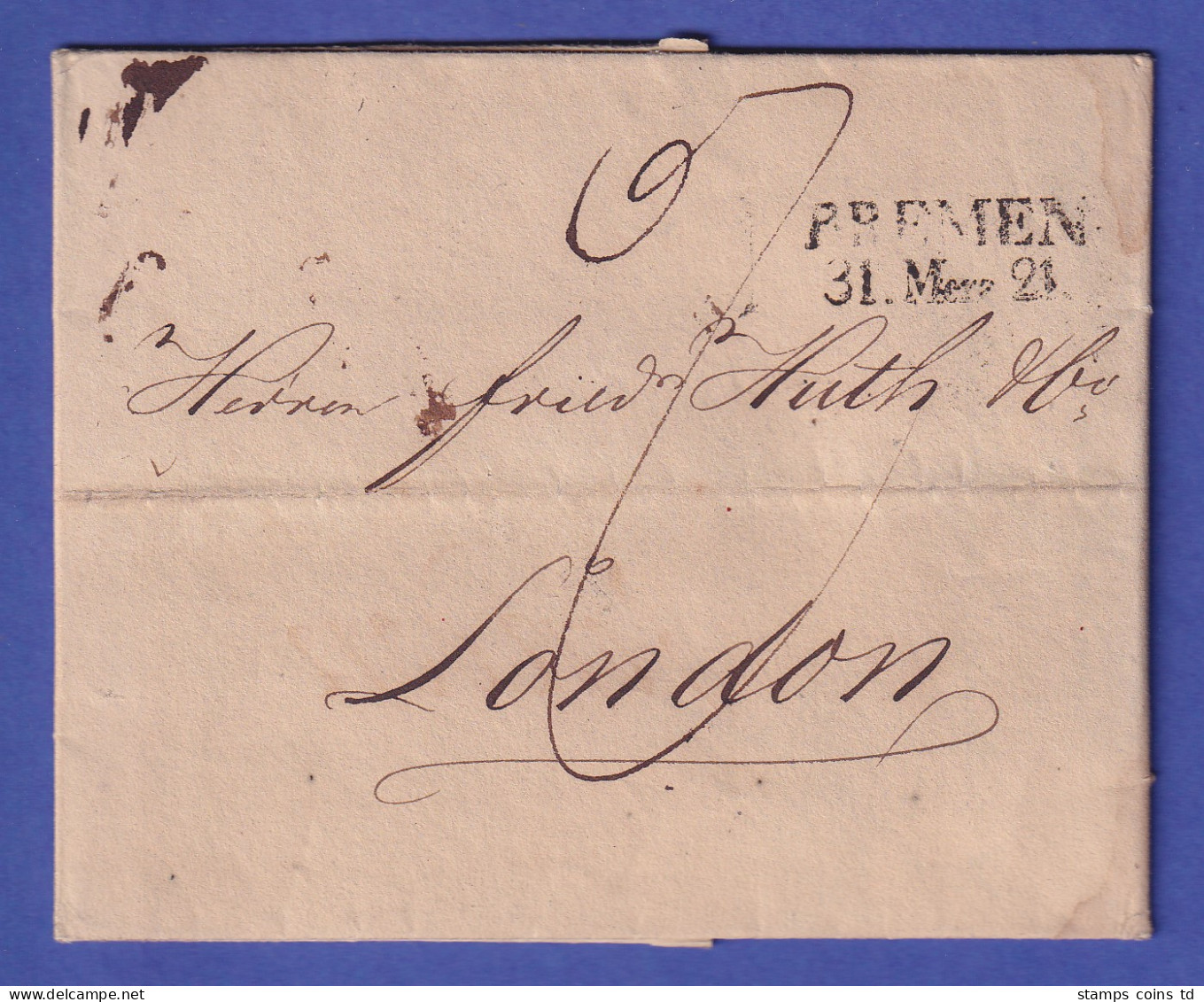 Vorphila-Brief Mit Zweizeiler BREMEN 1821 Gelaufen Nach London - Autres & Non Classés