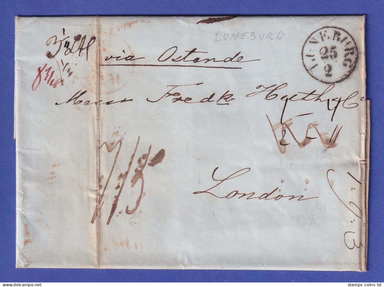 Vorphila-Brief Mit Fingerhut-O LÜNEBURG 1850 Nach London - Autres & Non Classés