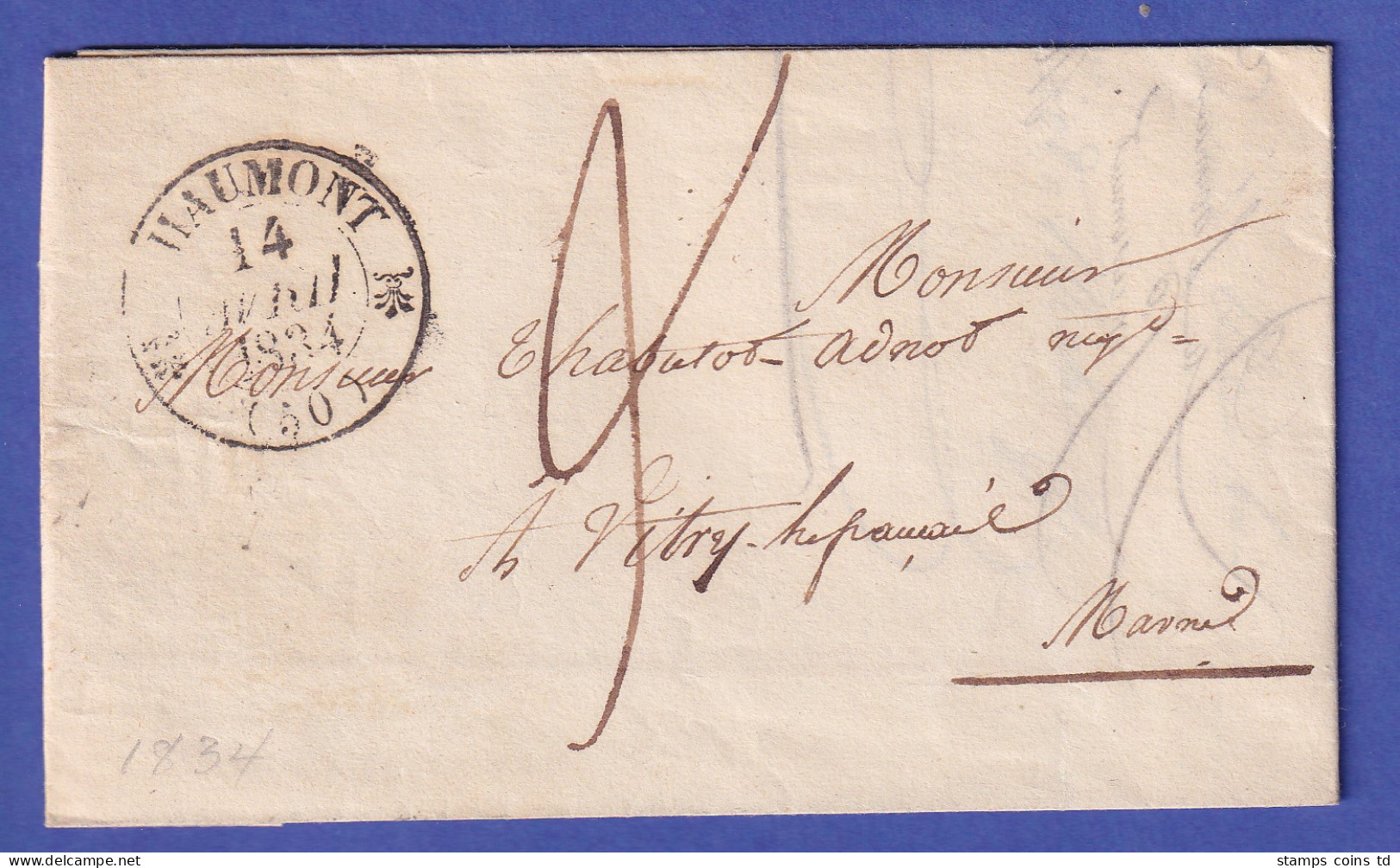Frankreich Vorphila-Brief Mit Zweikreis-O CHAUMONT Nach Vitry-le-François 1834 - Europe (Other)