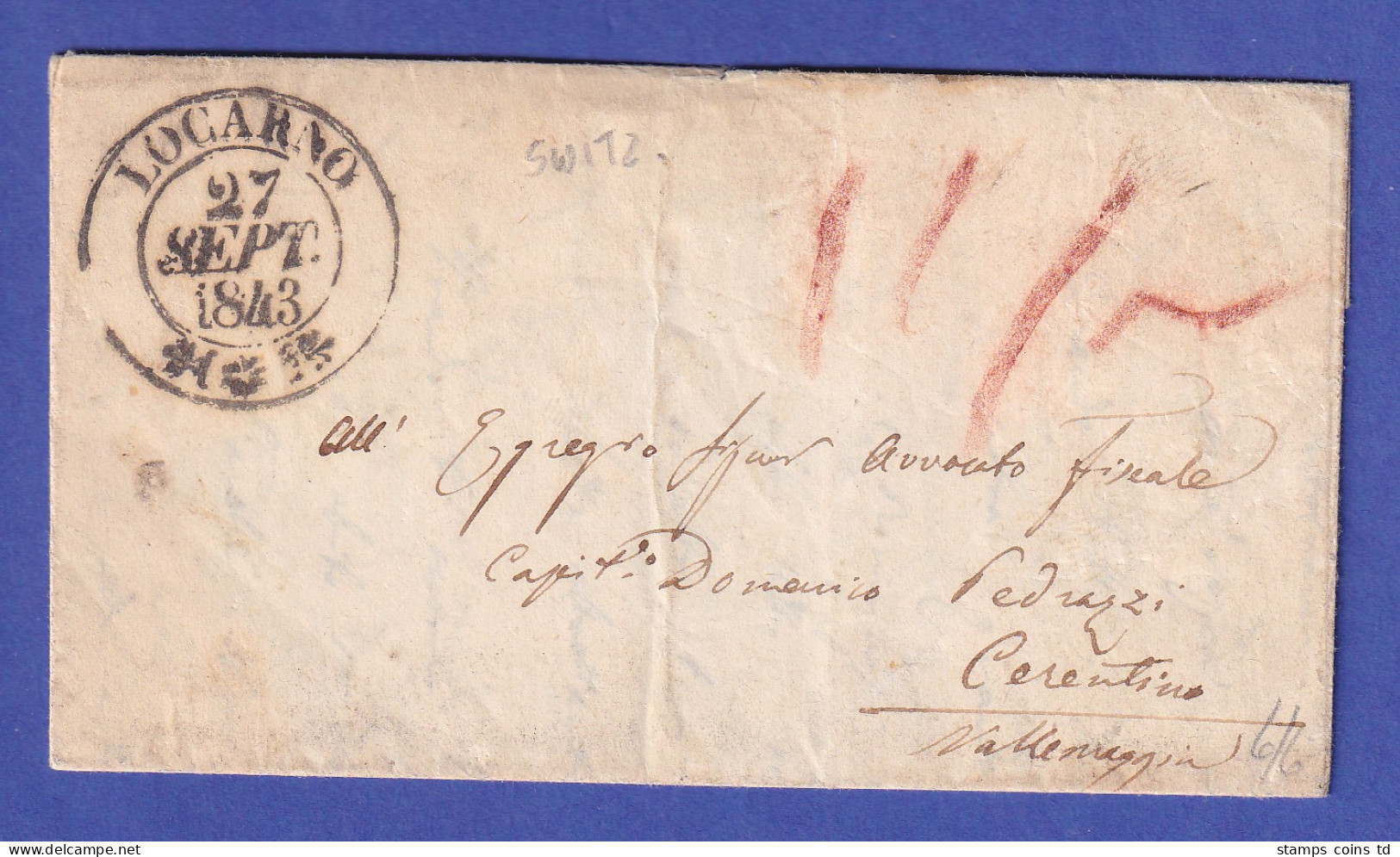 Schweiz Vorphila-Brief Mit Zweikreis-O LOCARNO 1843 Nach Cerentino (Tessin) - Europe (Other)