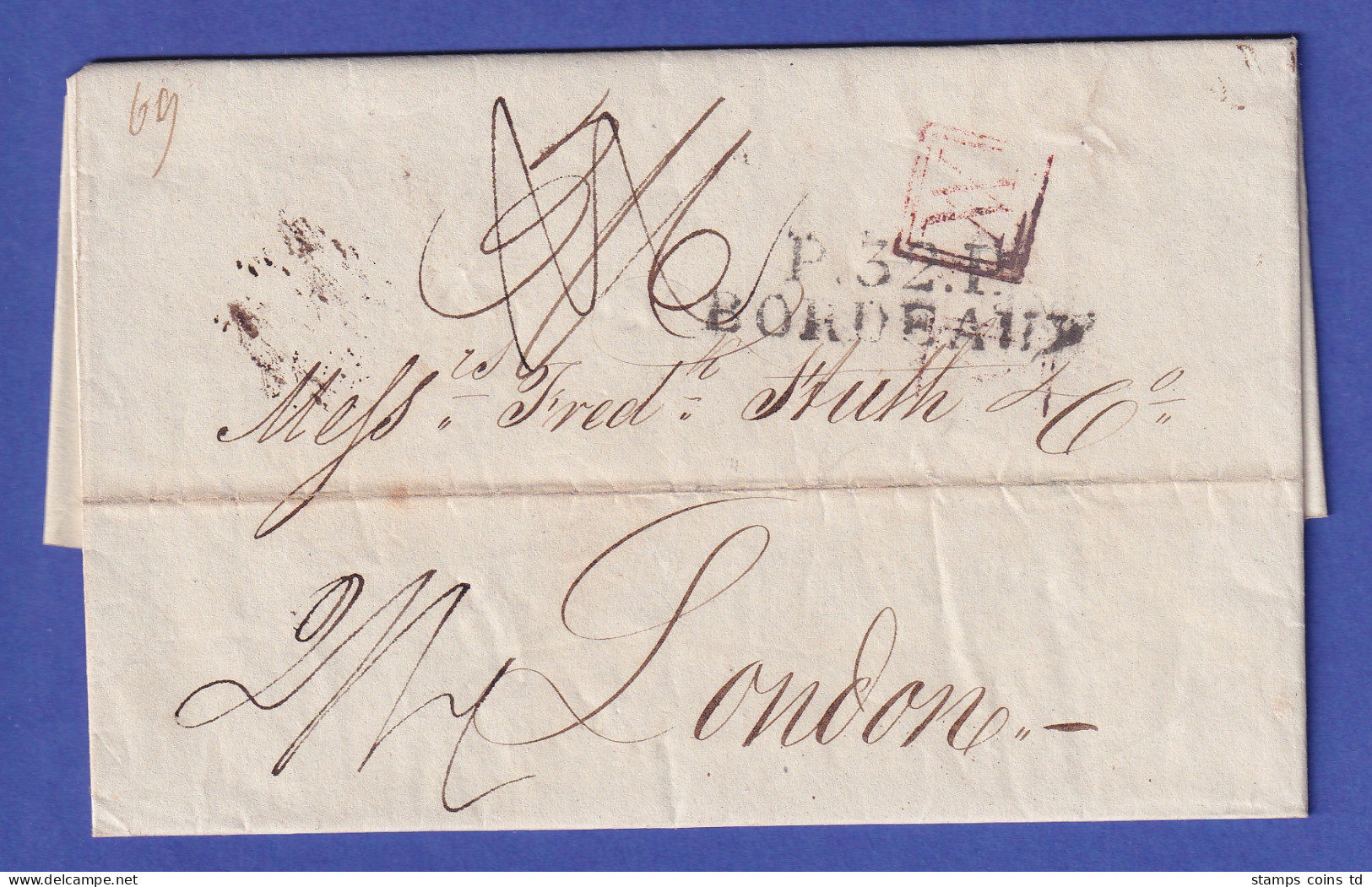 Frankreich Vorphila-Brief Mit Zweizeiler BORDEAUX Gelaufen Nach London 1827 - Europe (Other)