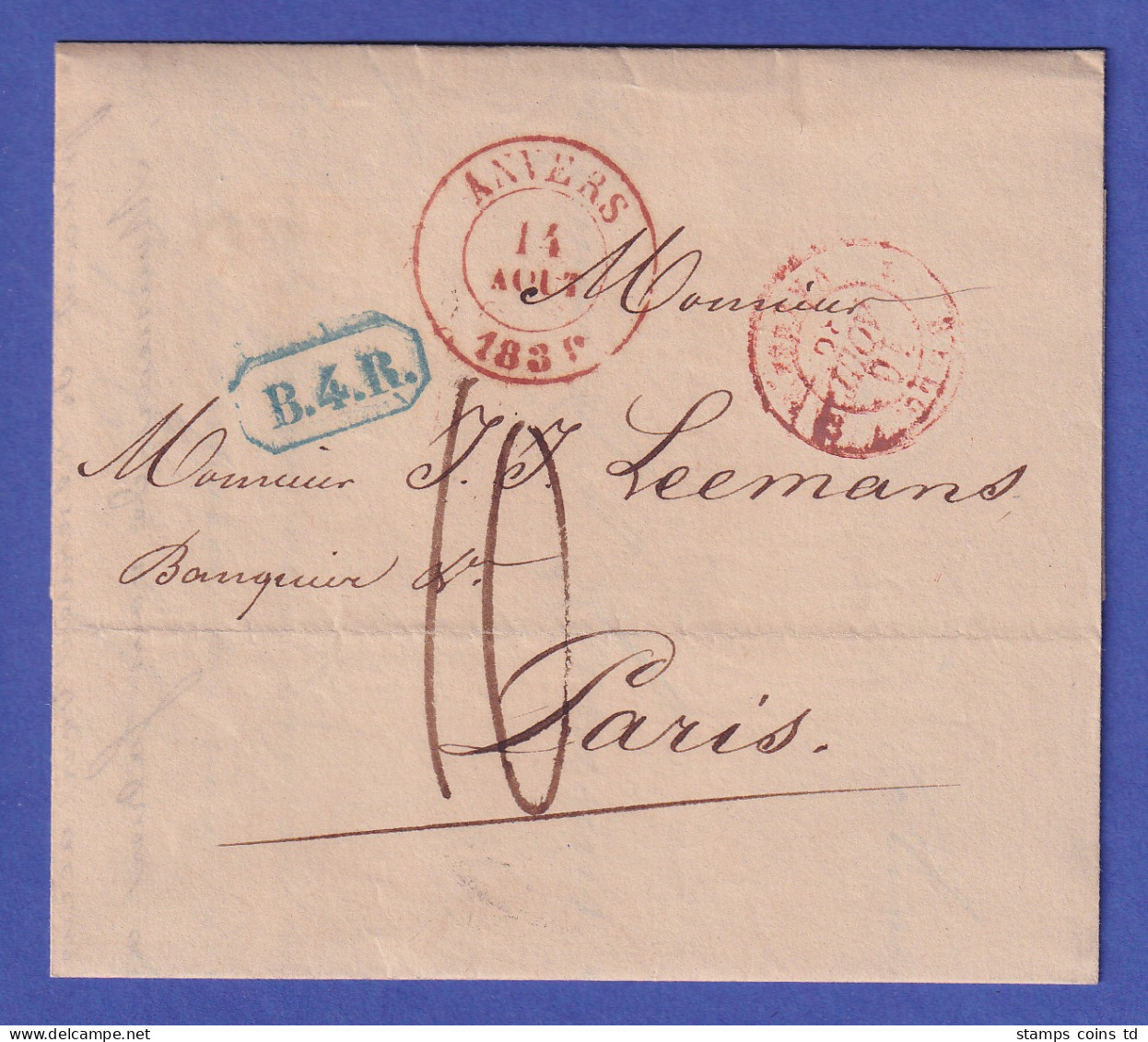 Belgien Vorphila-Brief Mit Zweikreis-O ANVERS 1839 Nach Paris - Europe (Other)