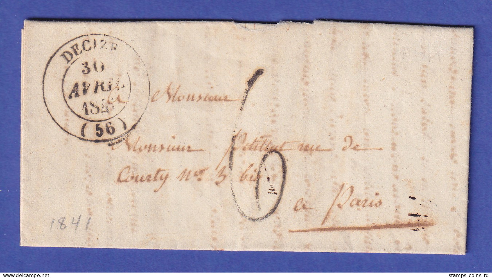 Frankreich Vorphila-Brief Mit Zweikreis-O DECIZE Gelaufen Nach Paris 1841 - Europe (Other)