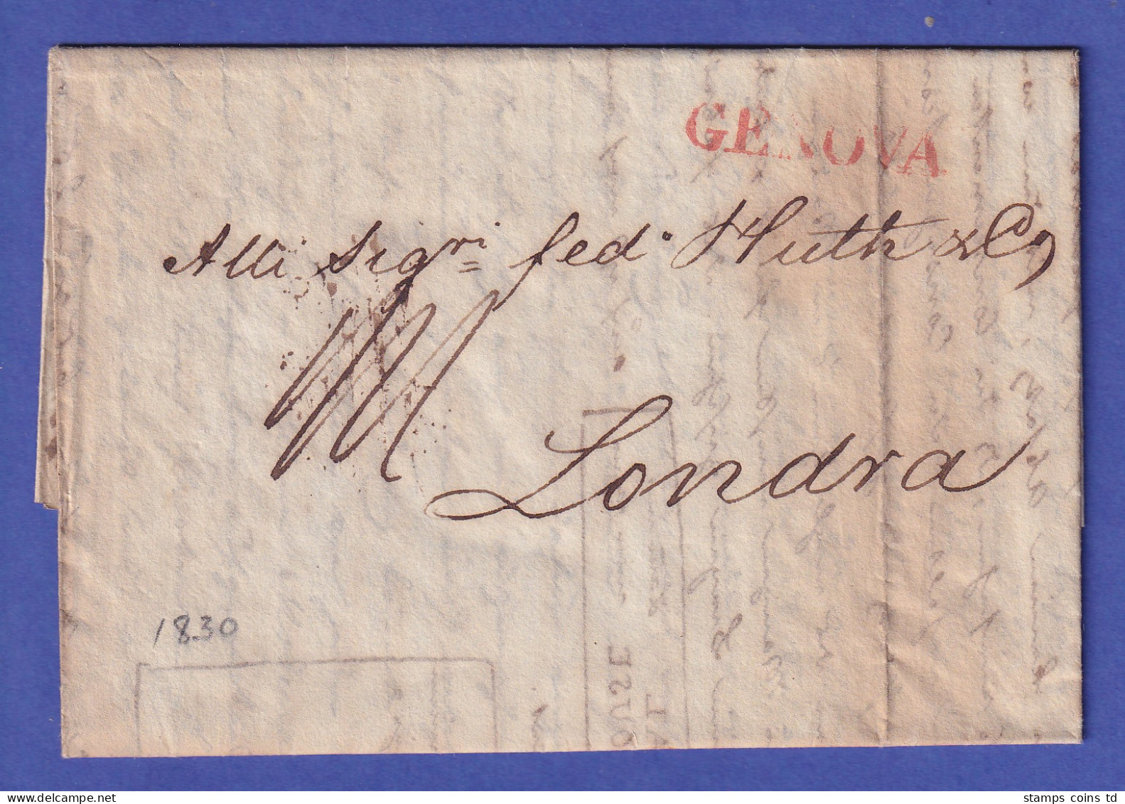 Italien Vorphila-Brief Mit Einzeiler GENOVA Gelaufen Nach London 1830 - Europe (Other)