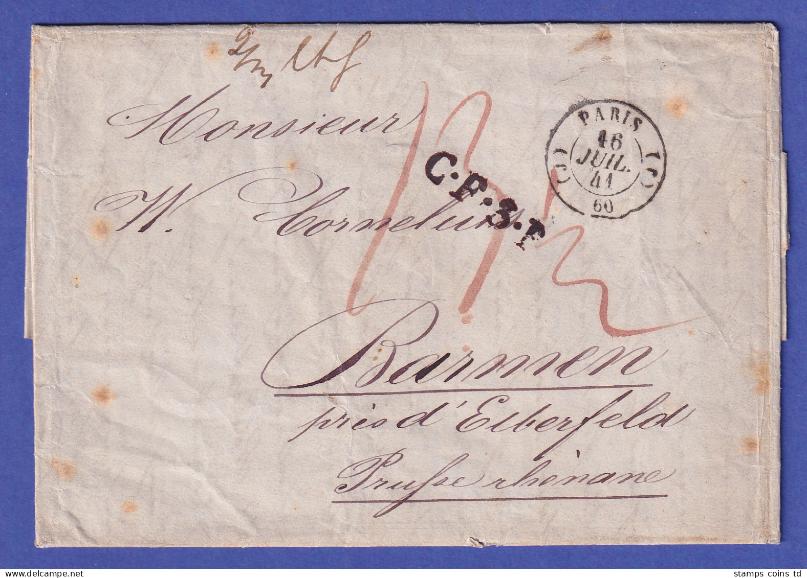Frankreich Vorphila-Brief Mit Zweikreis-O PARIS Gelaufen Nach Barmen 1841 - Europe (Other)