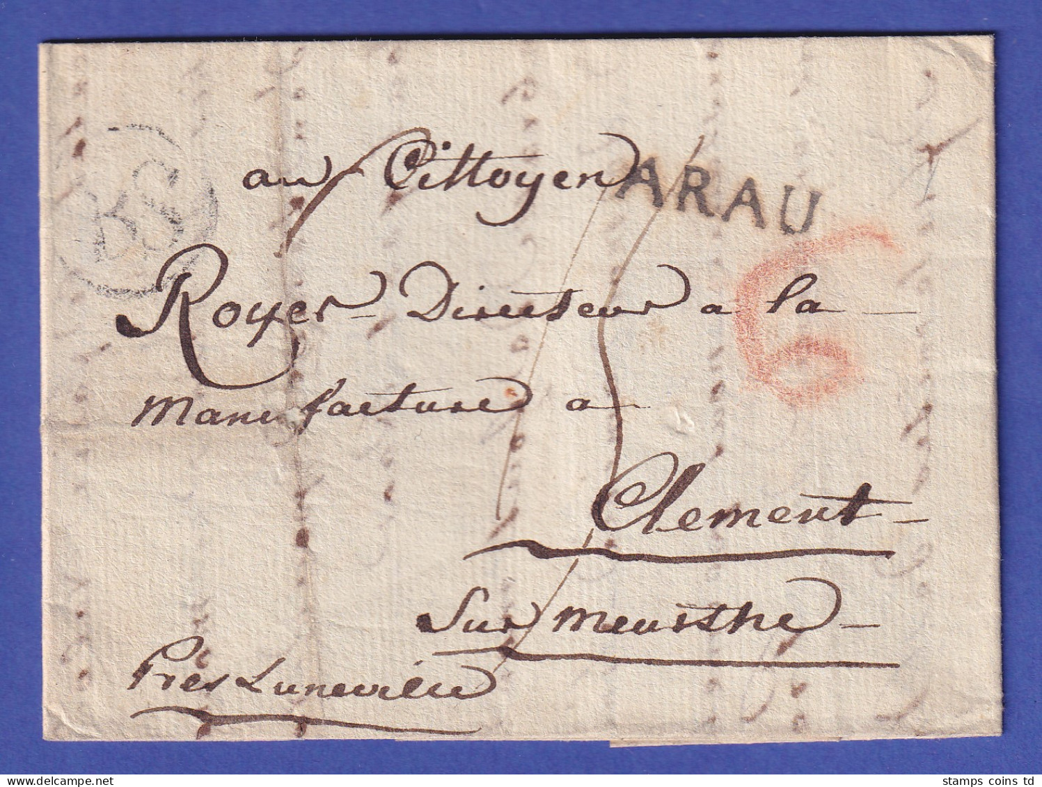 Schweiz/Frankreich Vorphilabrief Mit Einzeiler ARAU 1794 N. Clement-sur-Meurthe  - Autres - Europe