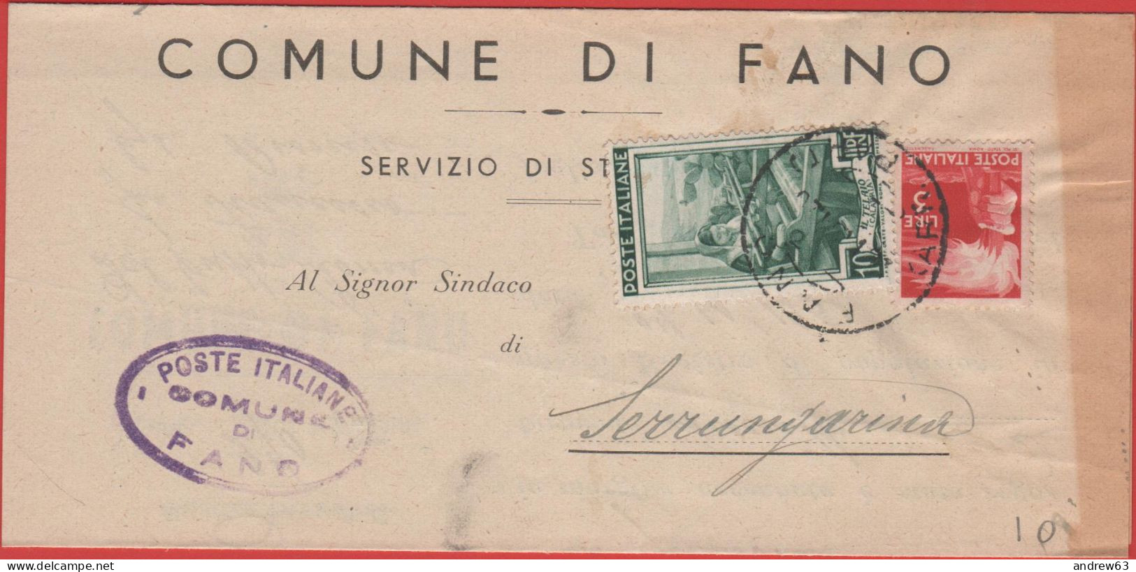 ITALIA - Storia Postale Repubblica - 1951 - 10 Italia Al Lavoro + 3 Democratica - Corrispondenza Tra Sindaci - Comune - - 1946-60: Marcophilia