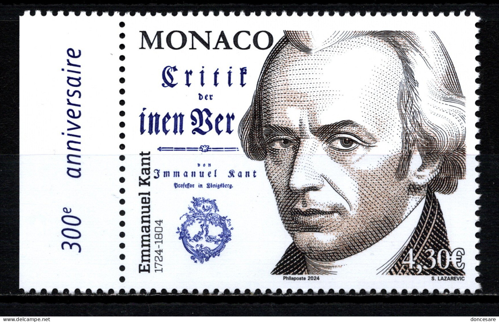 MONACO 2024 - 300E ANNIVERSAIRE DE LA NAISSANCE D'EMMANUEL KANT - NEUF ** - Ungebraucht