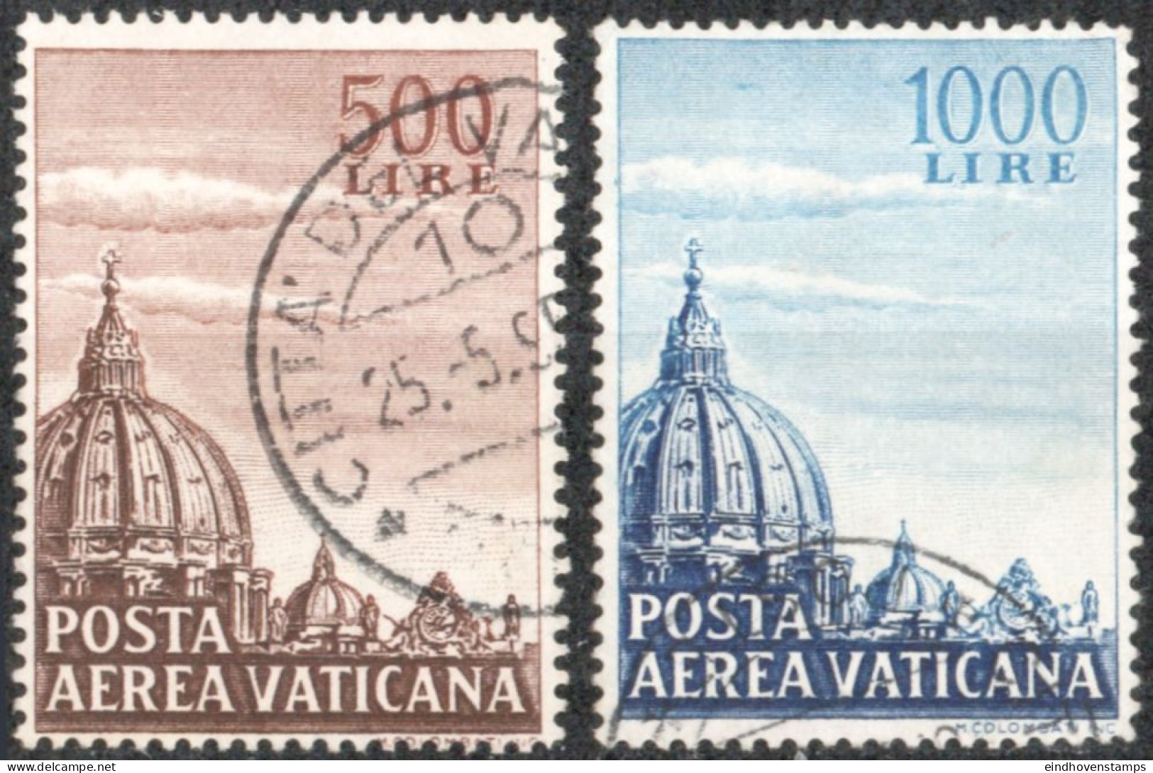 Vatican 1953, Dome Of St Peter Church Airmail Stamps 2 Value Cancelled - Ongebruikt