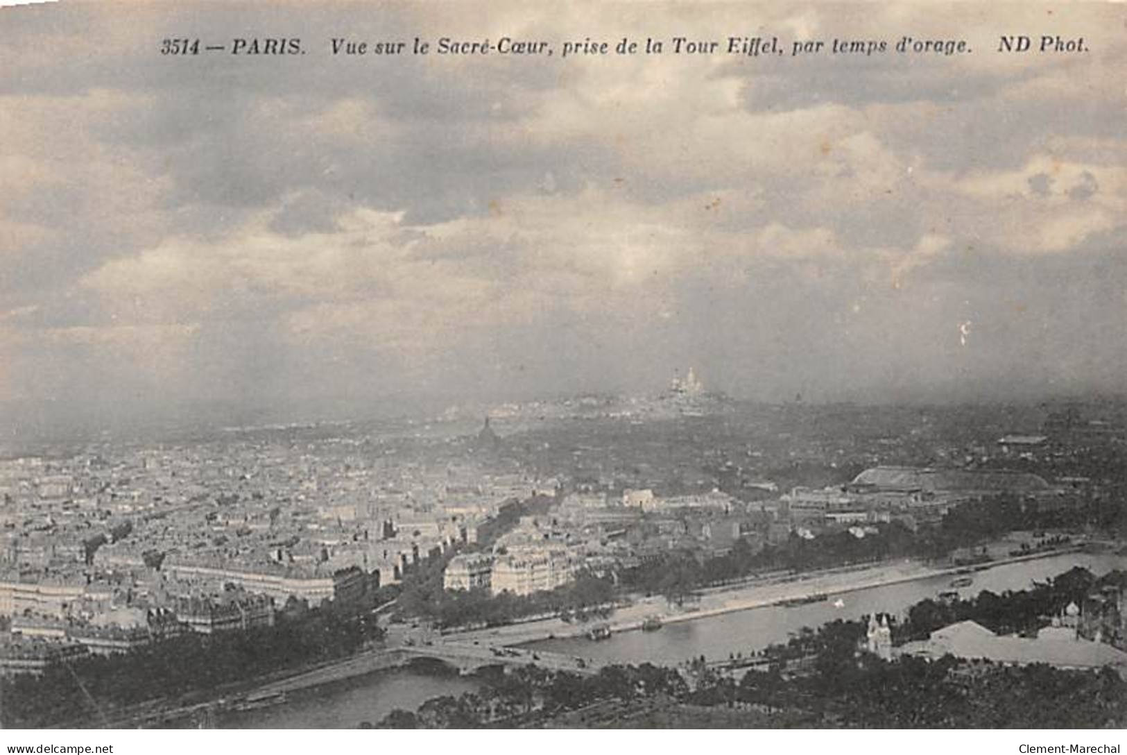 PARIS - Vue Sur Le Sacré Coeur, Prise De La Tour Eiffel, Par Temps D'orage - Très Bon état - Arrondissement: 18