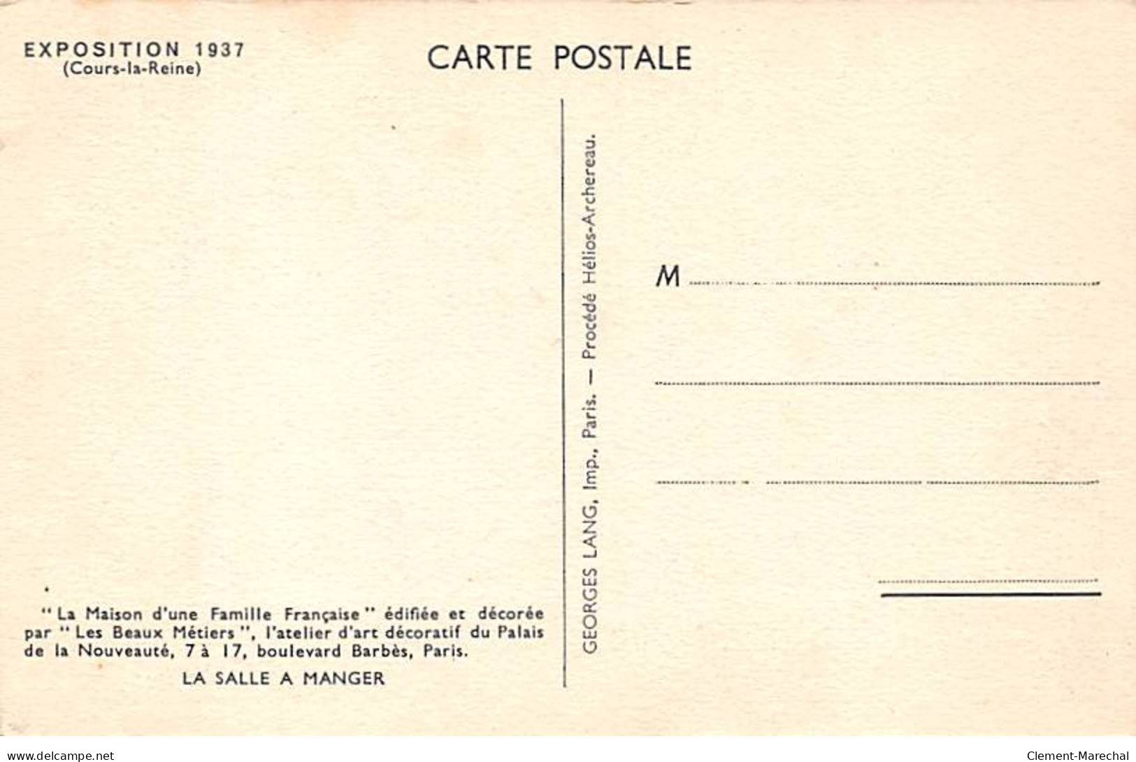 PARIS - Exposition 1937 - Cours La Reine - La Maison D'une Famille Française - Très Bon état - Arrondissement: 18