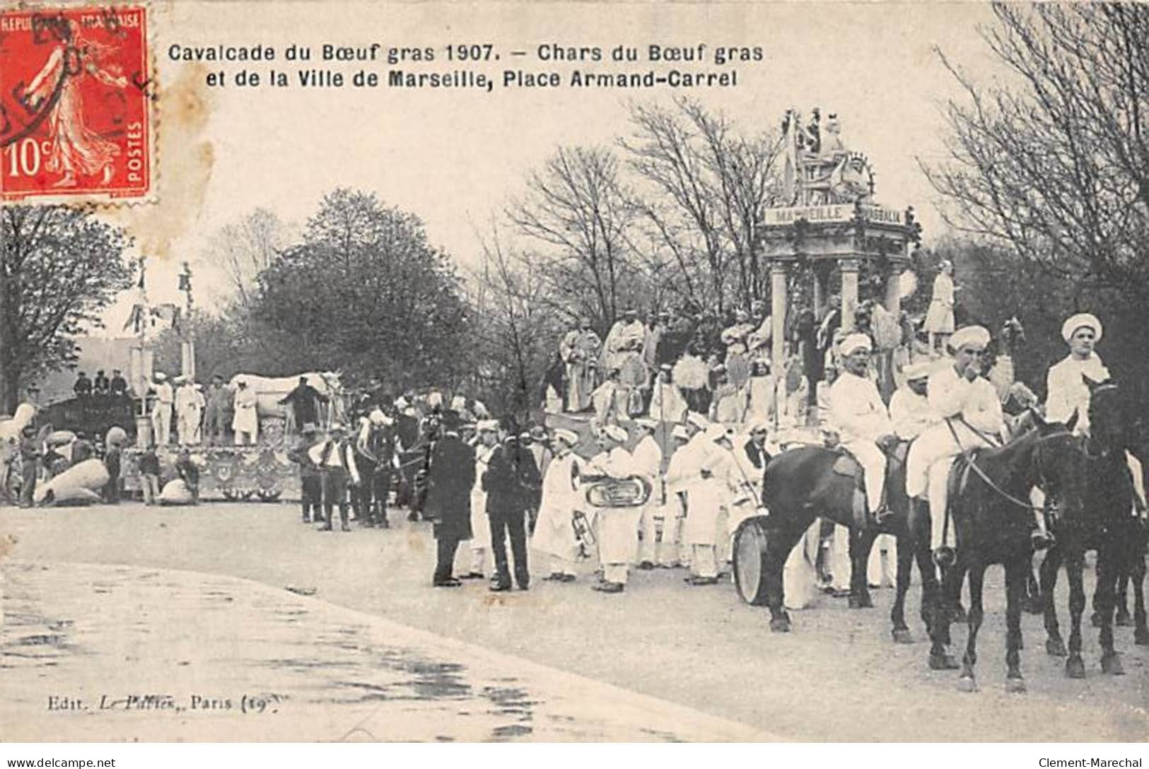 PARIS - Cavalcade Du Boeuf Gras 1907 - Chars Du Boeuf Gras Et De La Ville De Marseille - Place Carrel - Très Bon état - Paris (19)