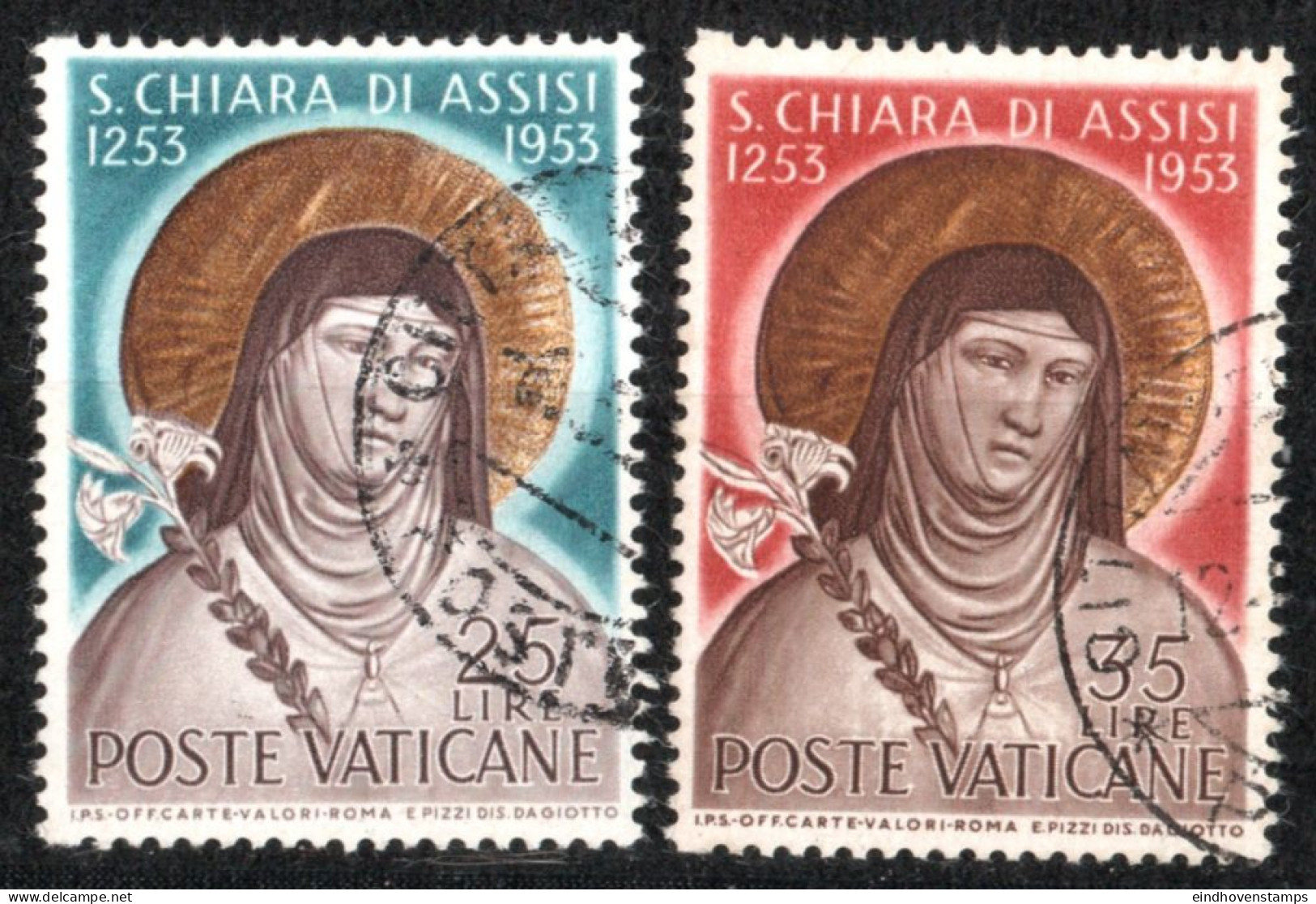 Vatican 1953, Clara Von Asisi 2 Values Cancelled Founder Francescaninnen Order - Unused Stamps