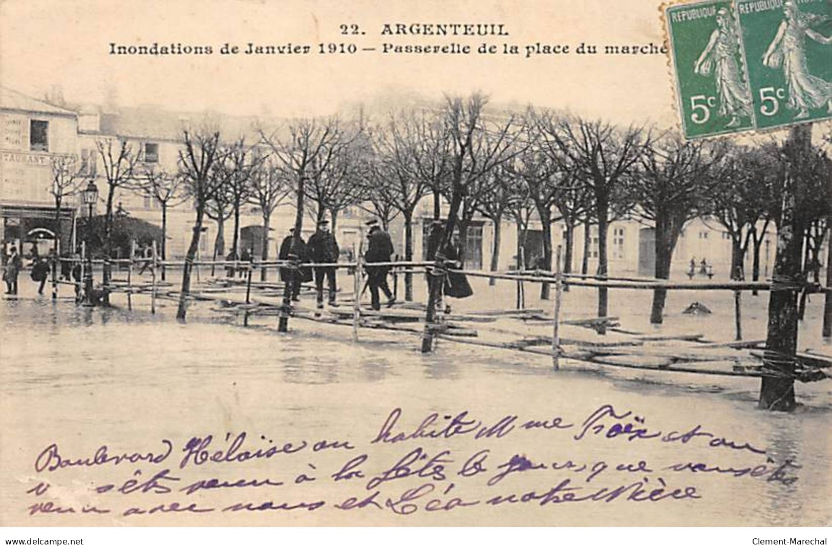 ARGENTEUIL - Inondations 1910 - Passerelle De La Place Du Marché - Très Bon état - Argenteuil