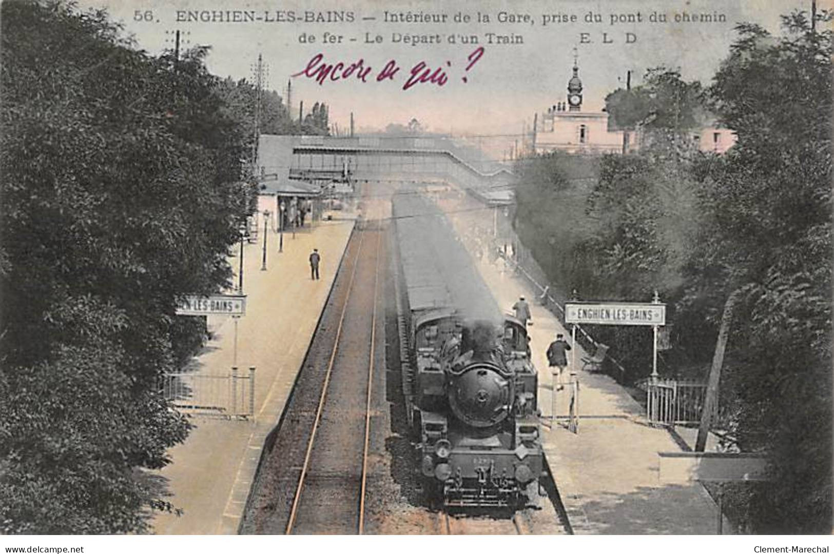 ENGHIEN LES BAINS - Intérieur De La Gare, Prise Du Pont Du Chemin De Fer - Le Départ D'un Train - Très Bon état - Enghien Les Bains