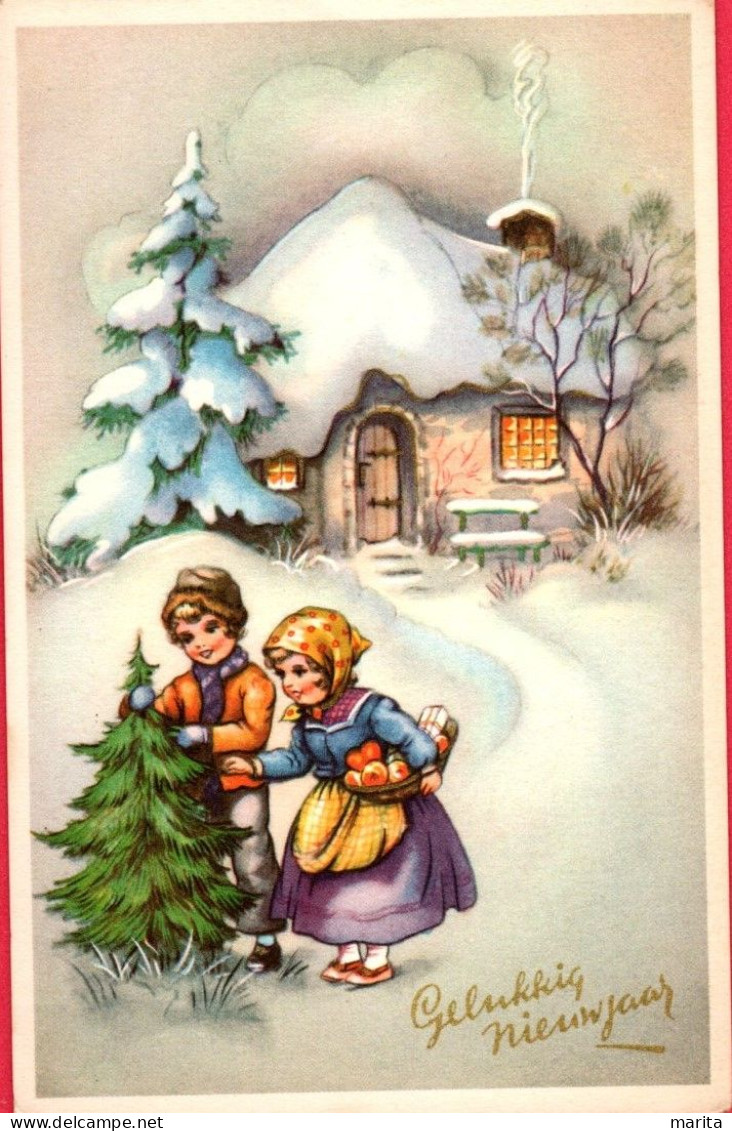 Enfants Dans La Neige  -childs - Kindjes Met Kerstboom - Nouvel An