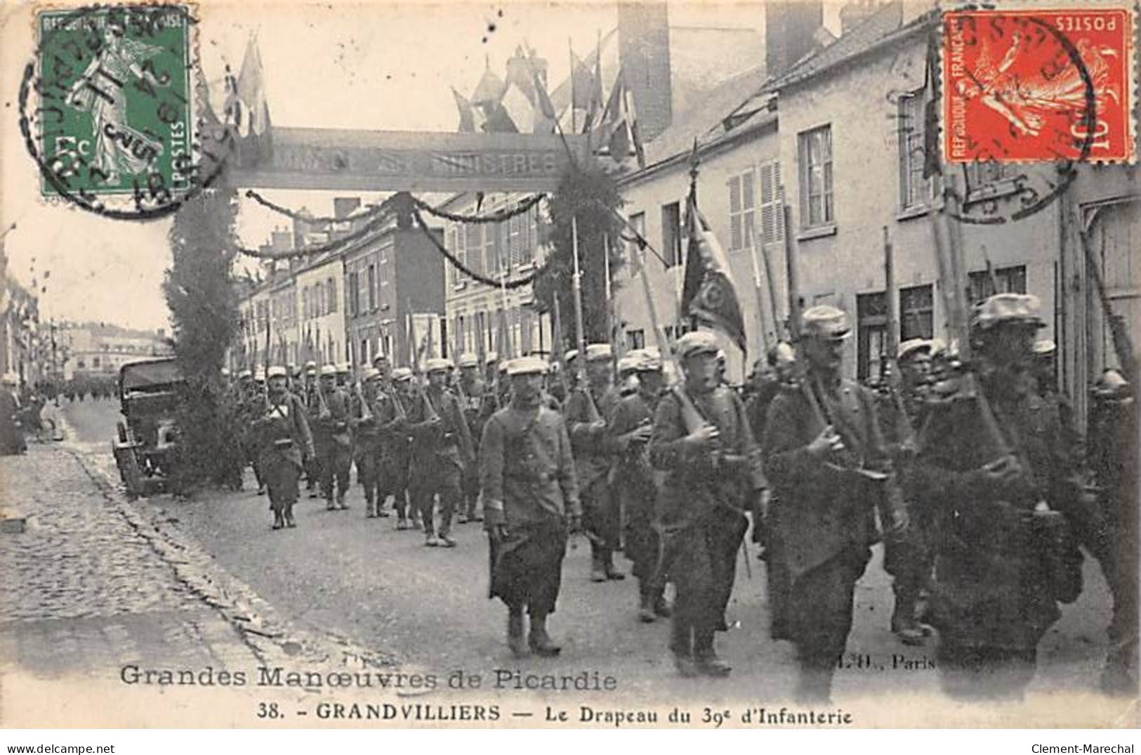 Grandes Manoeuvres De Picardie - GRANDVILLIERS - Le Drapeau Du 39e D'Infanterie - Très Bon état - Grandvilliers