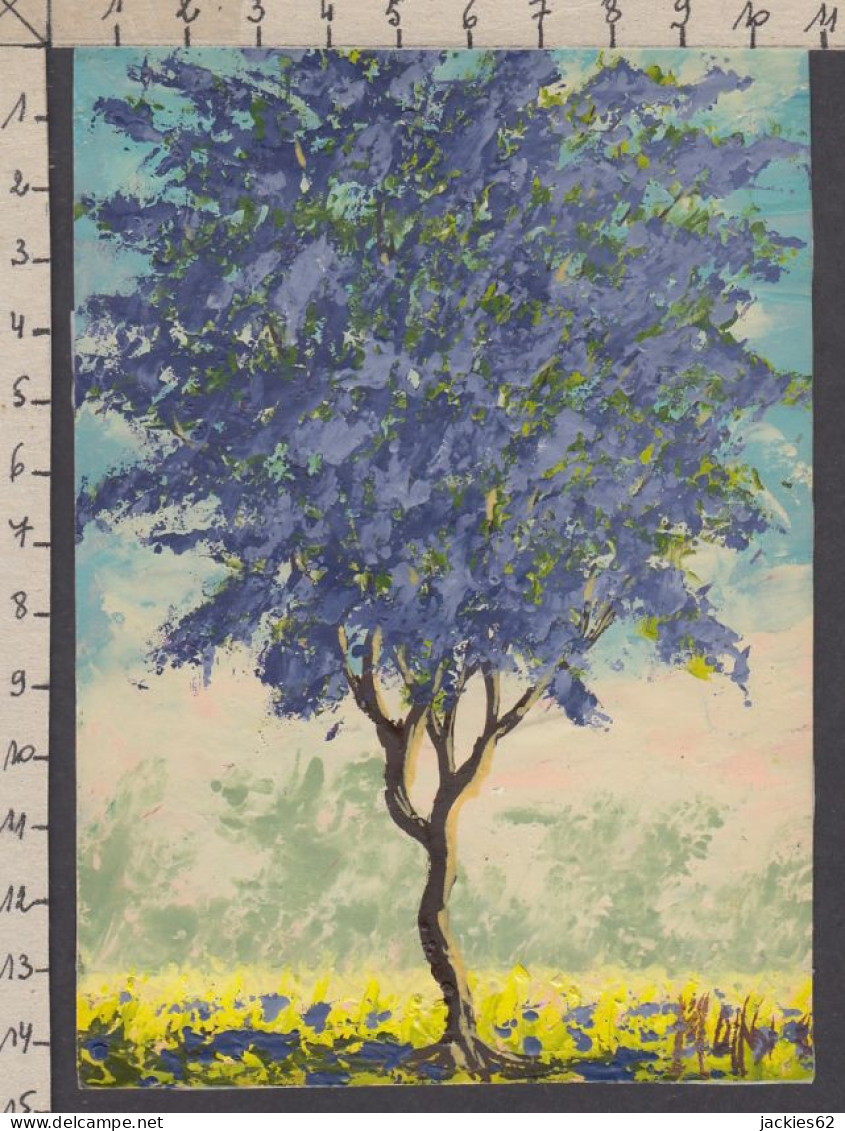 130955/ Paysage Africain, Petite Peinture Sur Papier, Signée MONSI 88 - Autres & Non Classés