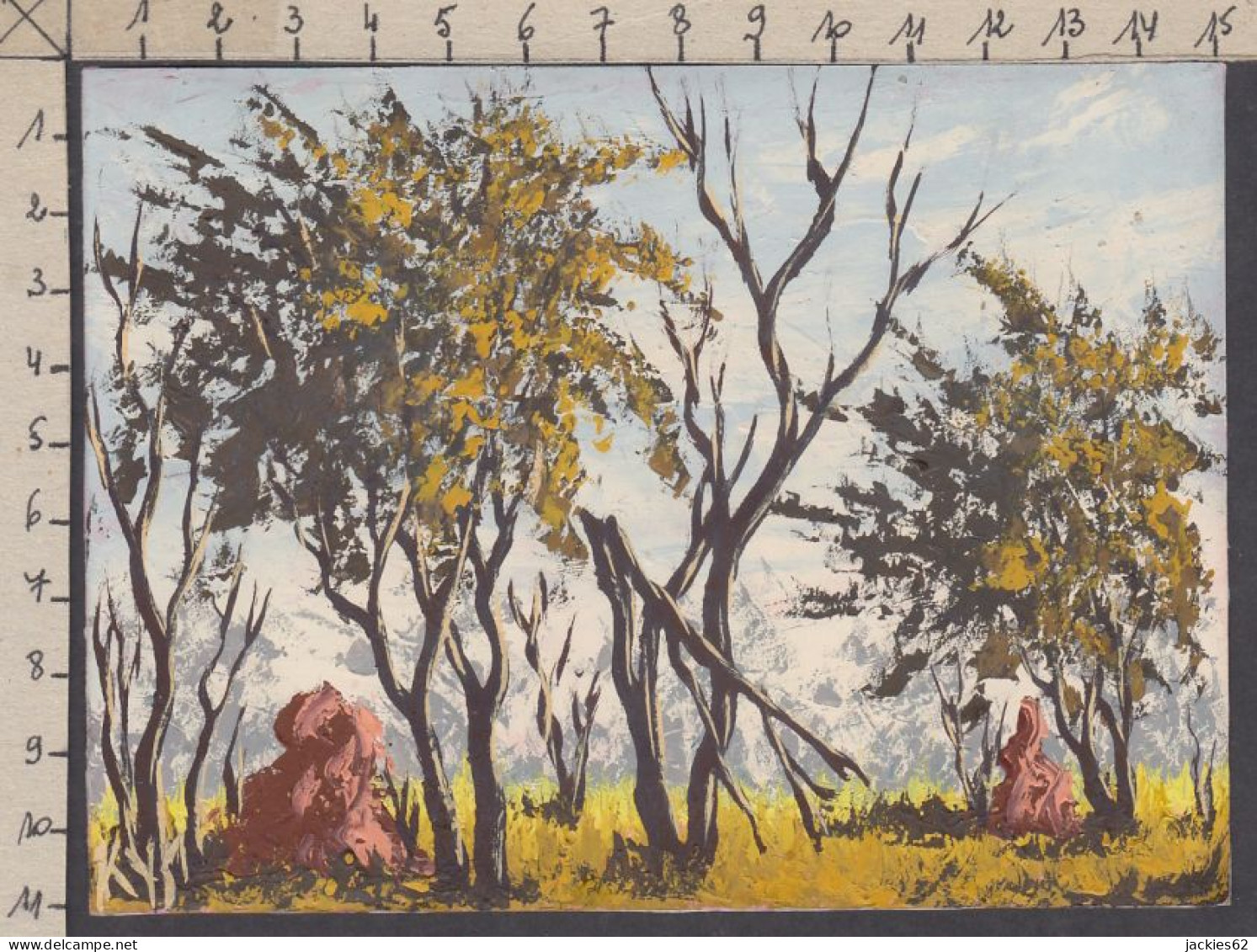 130959/ Paysage Africain, Petite Peinture Sur Papier, Signée KYS - Sonstige & Ohne Zuordnung