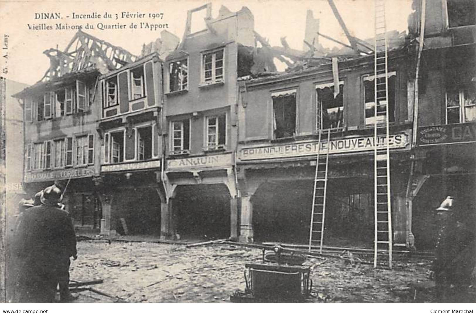 DINAN - Incendie Du 3 Février 1907 - Vieilles Maisons Du Quartier De L'Apport - Très Bon état - Dinan