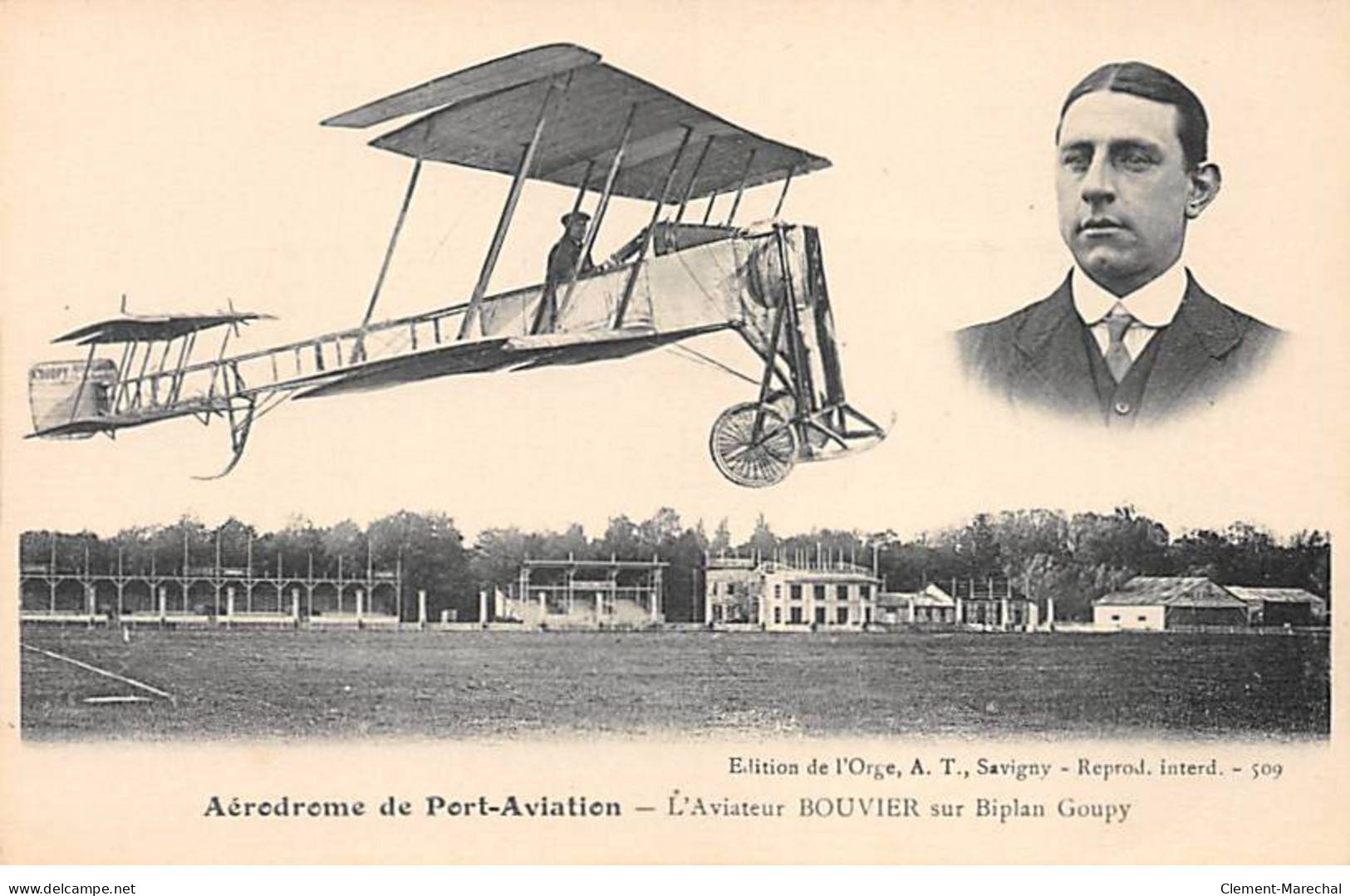 Aérodrome De PORT AVIATION - L'Aviateur BOUVIER Sur Biplan GOUPY - Très Bon état - Other & Unclassified