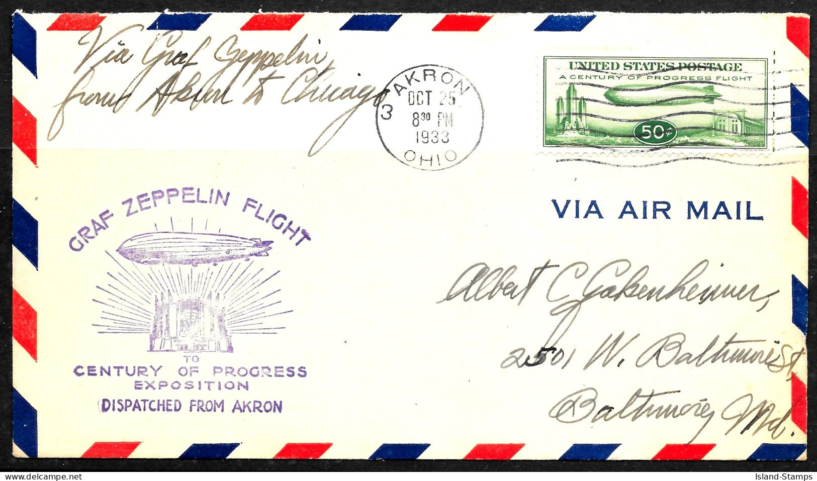 1933 U.S. Scott C18 On Graf Zeppelin Cover FDC From ARKON - 1851-1940