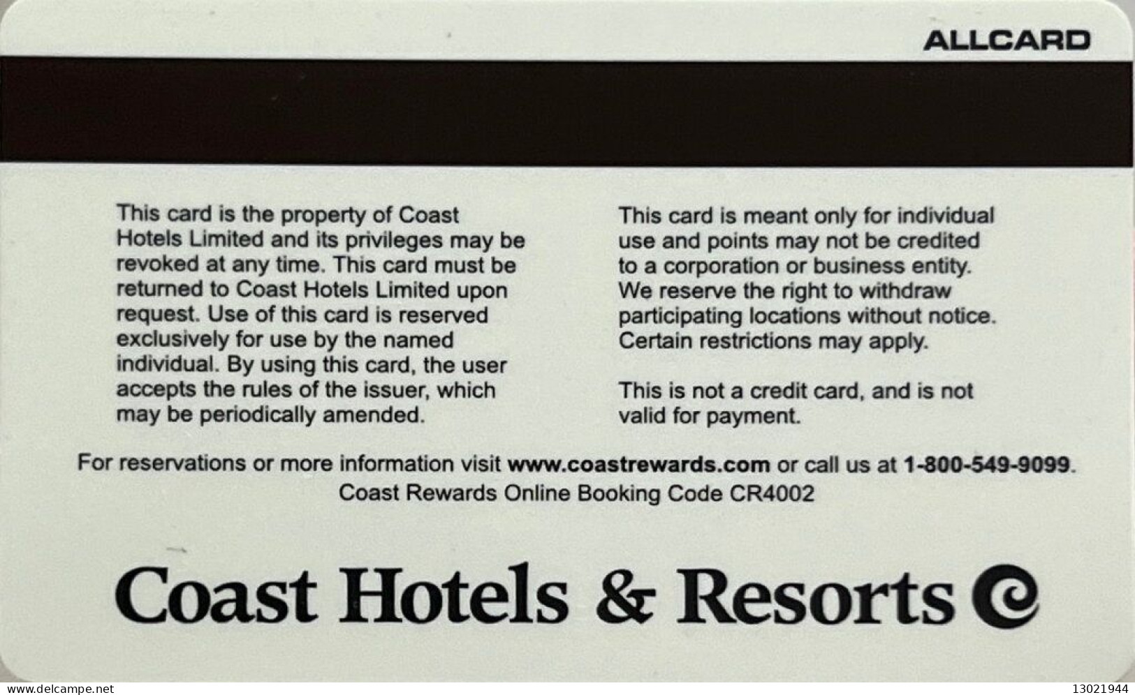 CANADA KEY HOTEL    Coast Rewards - Silver - Hotelkarten