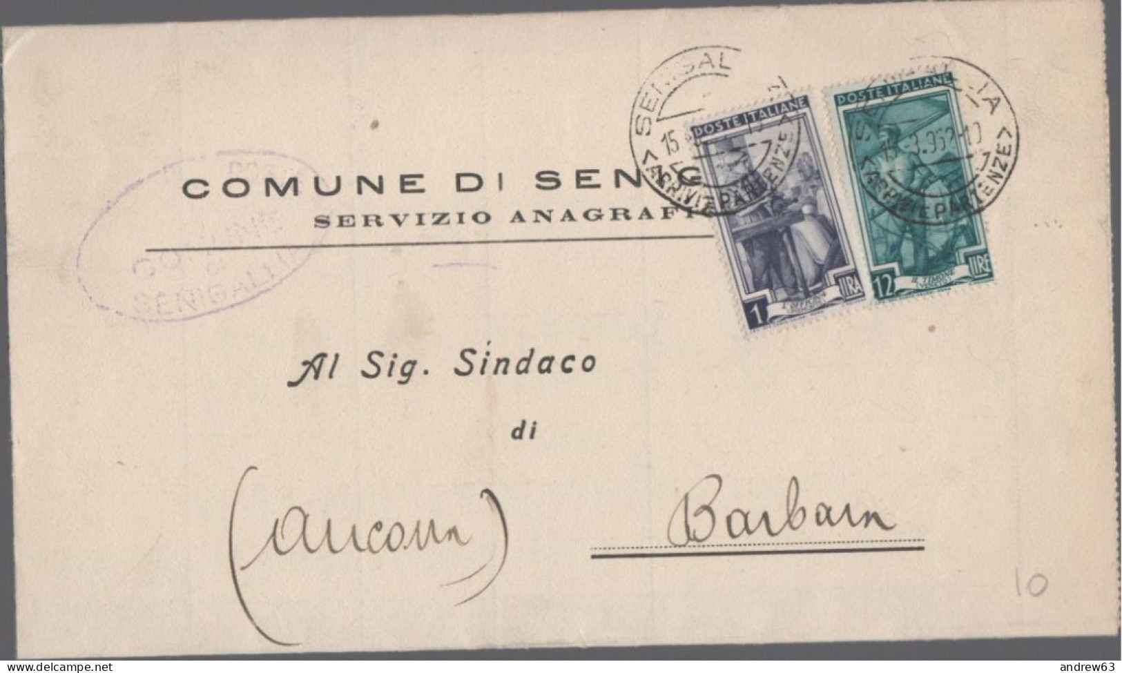 ITALIA - Storia Postale Repubblica - 1952 - 1 + 12 Italia Al Lavoro - Corrispondenza Tra Sindaci - Comune - Viaggiata Da - 1946-60: Poststempel