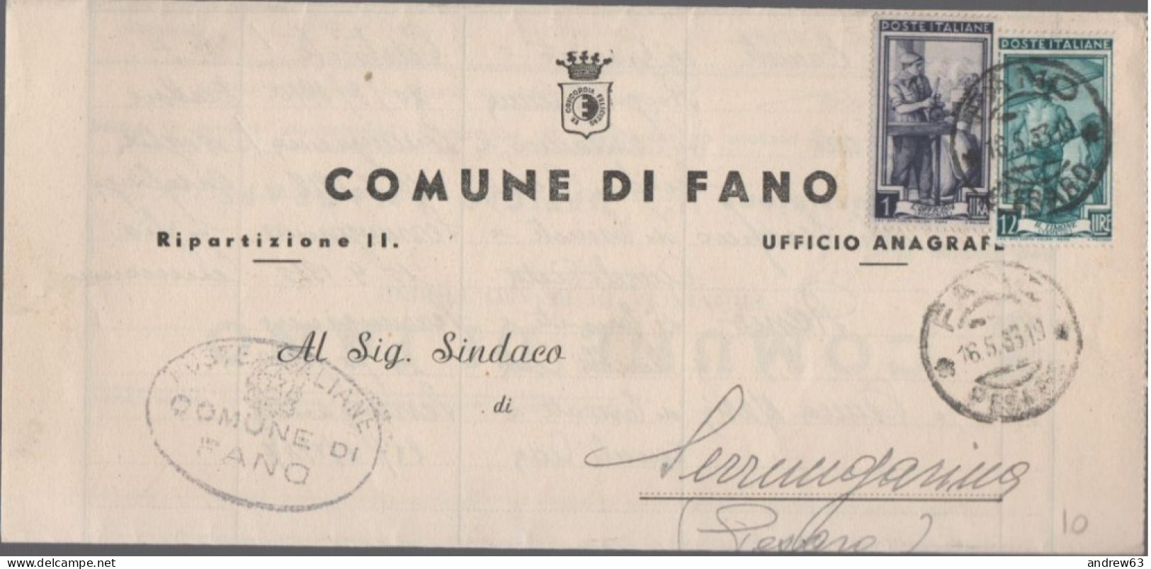 ITALIA - Storia Postale Repubblica - 1953 - 1 + 12 Italia Al Lavoro - Corrispondenza Tra Sindaci - Comune - Viaggiata Da - 1946-60: Poststempel
