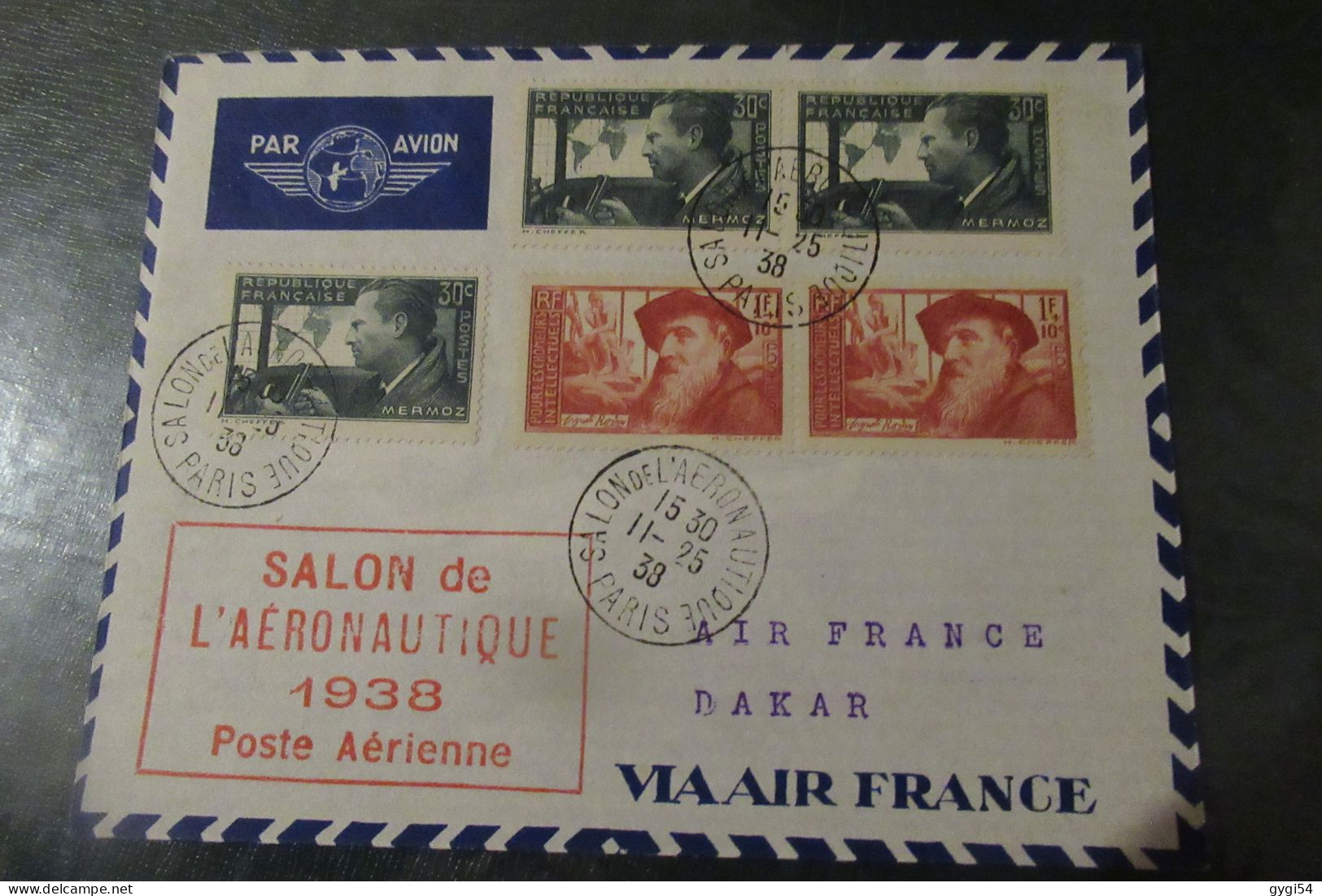 Salon De L'Aéronautique  1938 Poste Aérienne Via AIR FRANCE - Premiers Vols