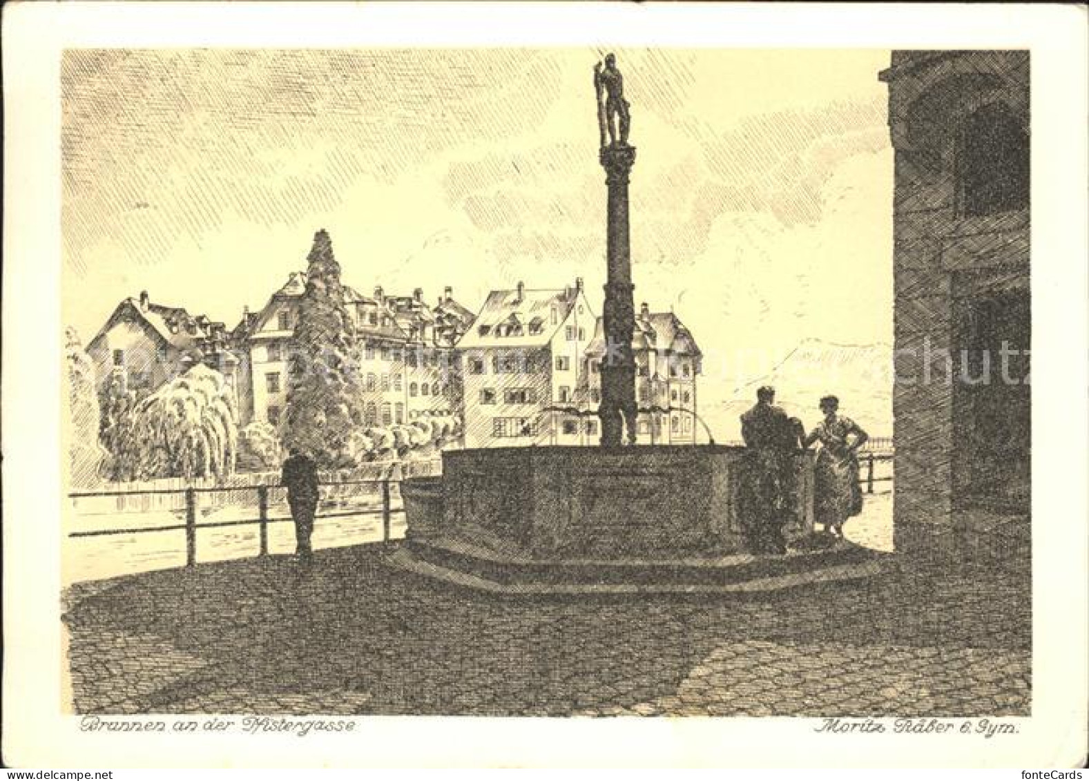 11648021 Luzern LU Brunnen Pfistergasse Zeichnung Moritz Raeber Kantonsschule Lu - Autres & Non Classés