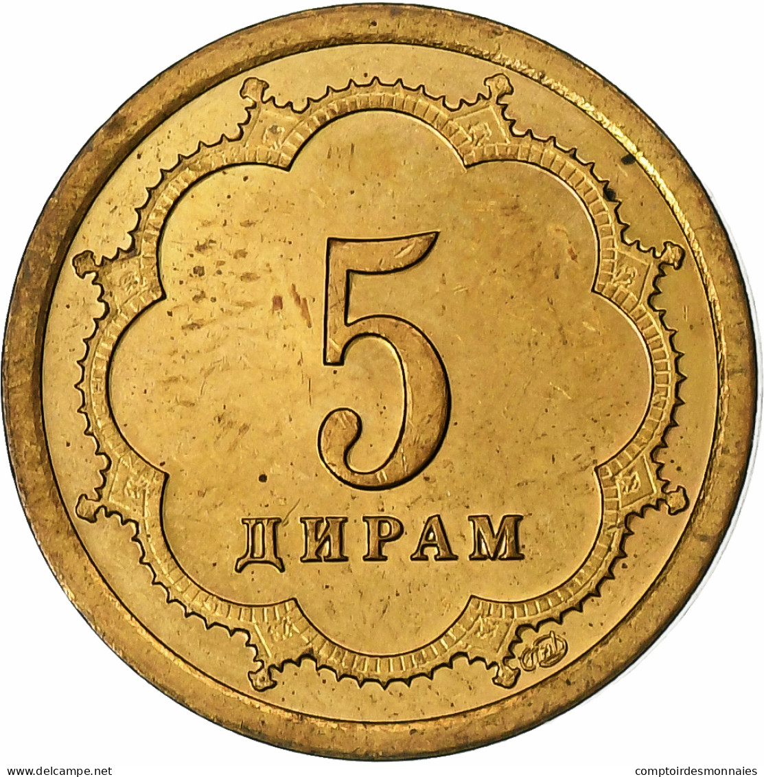 Tadjikistan, 5 Drams, 2001, St. Petersburg, Brass Clad Steel, TTB, KM:2.2 - Tagikistan