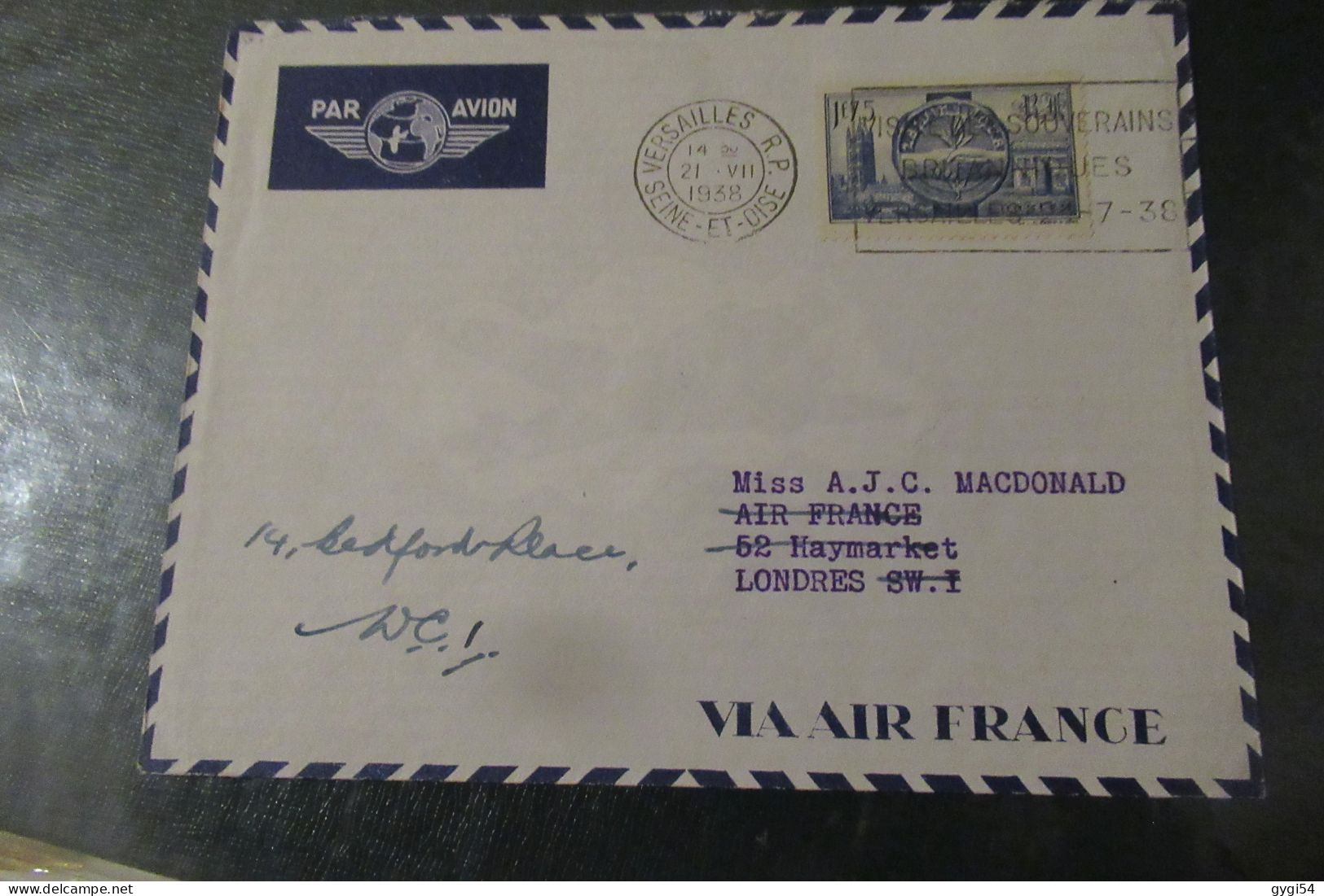 LETTRE  1938 Poste Aérienne Via AIR FRANCE - Erst- U. Sonderflugbriefe