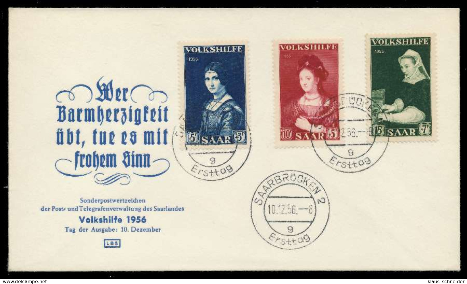 SAARLAND 1956 Nr 376-378 BRIEF FDC X78DCA2 - Covers & Documents