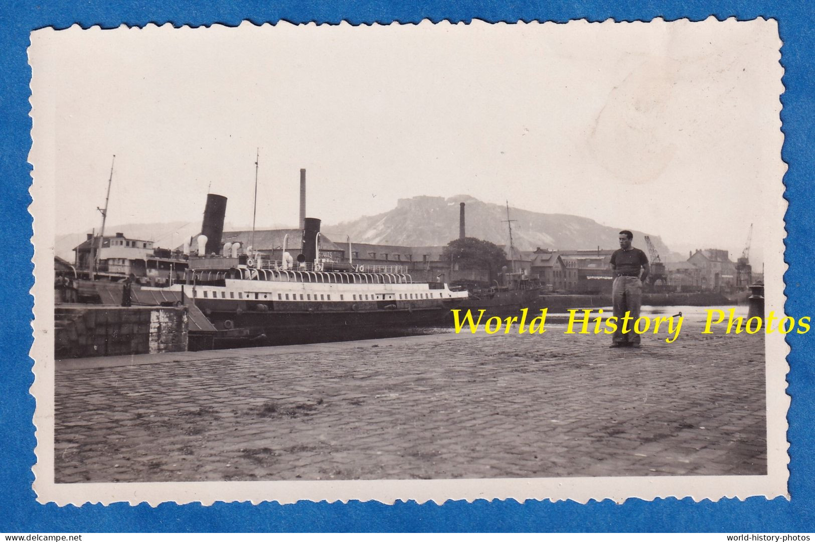 Photo Ancienne Snapshot - Port De CHERBOURG ? - Beau Bateau à Vapeur à Identifier - Normandie Quai Ship Boat - Boten