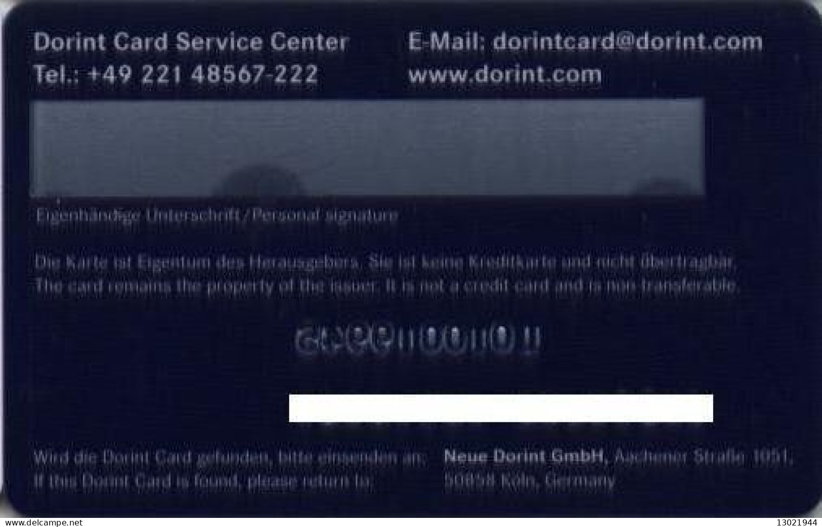 GERMANIA  KEY HOTEL   Dorint Card - Loyalty Card - Cartes D'hotel