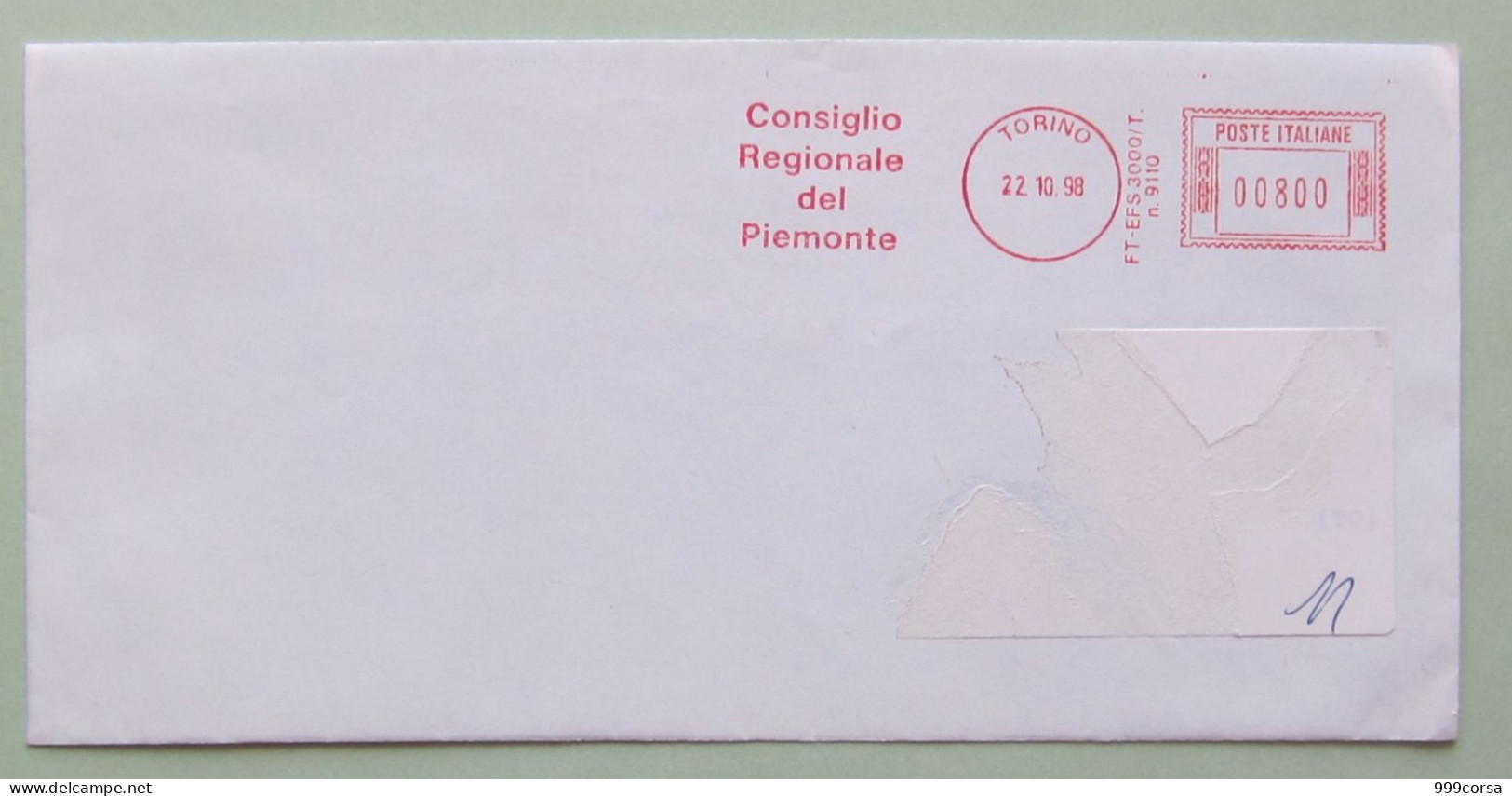 Consiglio Regionale Piemonte, 22-10-98, 800 Lire, Politica, Amministrazione, Partiti, Ema, Meter, Freistempel - Machines à Affranchir (EMA)