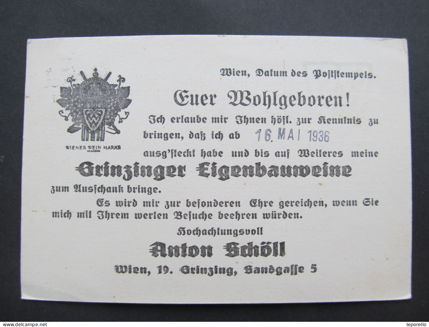 KARTE Wien Nachträglich Entwertet W1 1936/// D*59518 - Cartas & Documentos