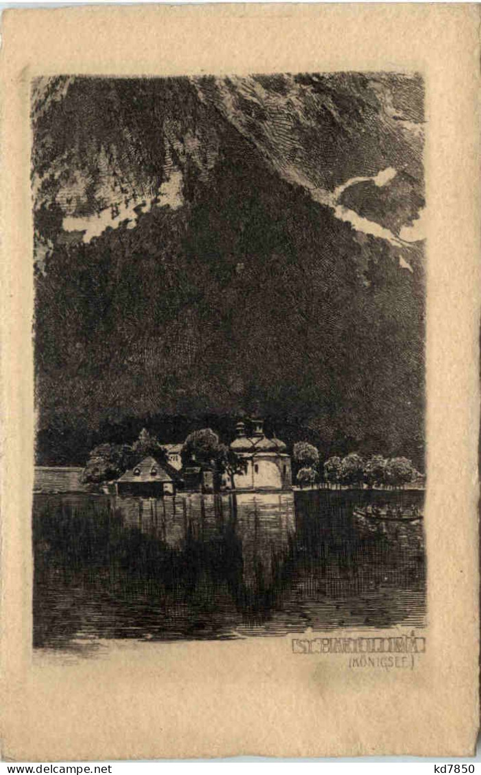 Königssee - St. Bartolomä - Radierung - Berchtesgaden